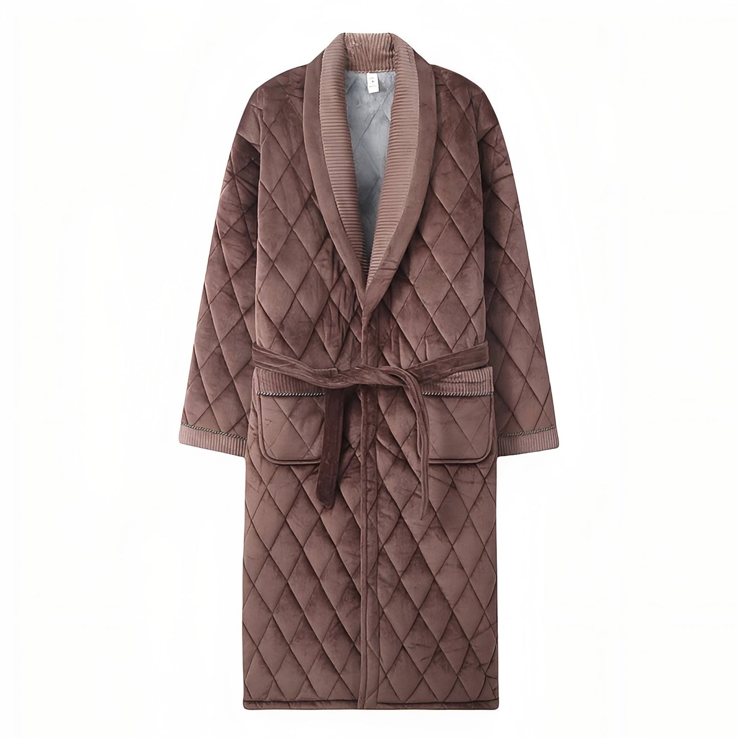 Robe de Chambre Matelassée Coton Marron Chocolat L 