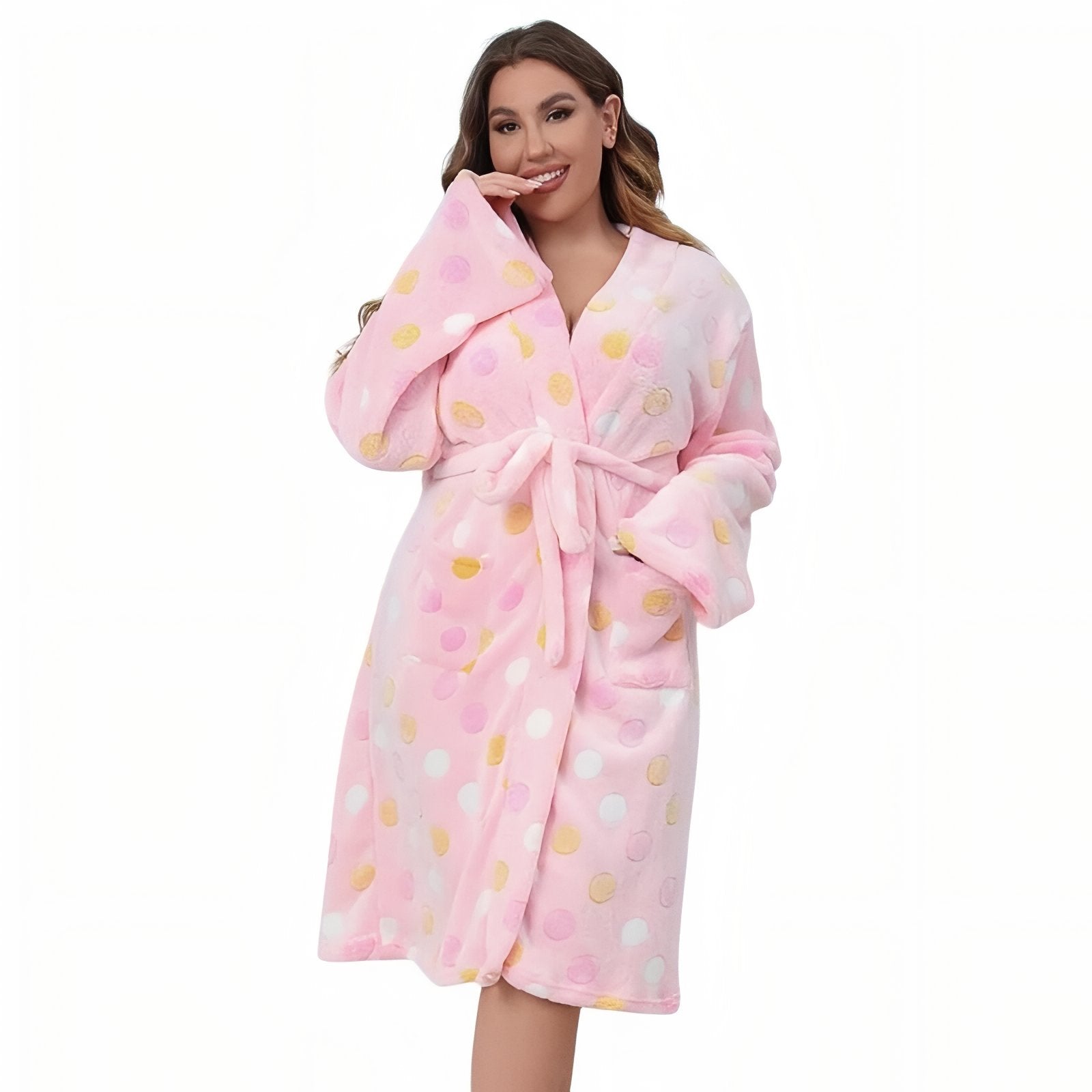 Peignoir de Bain Grande Taille pour Femme Rose à Pois XXL 