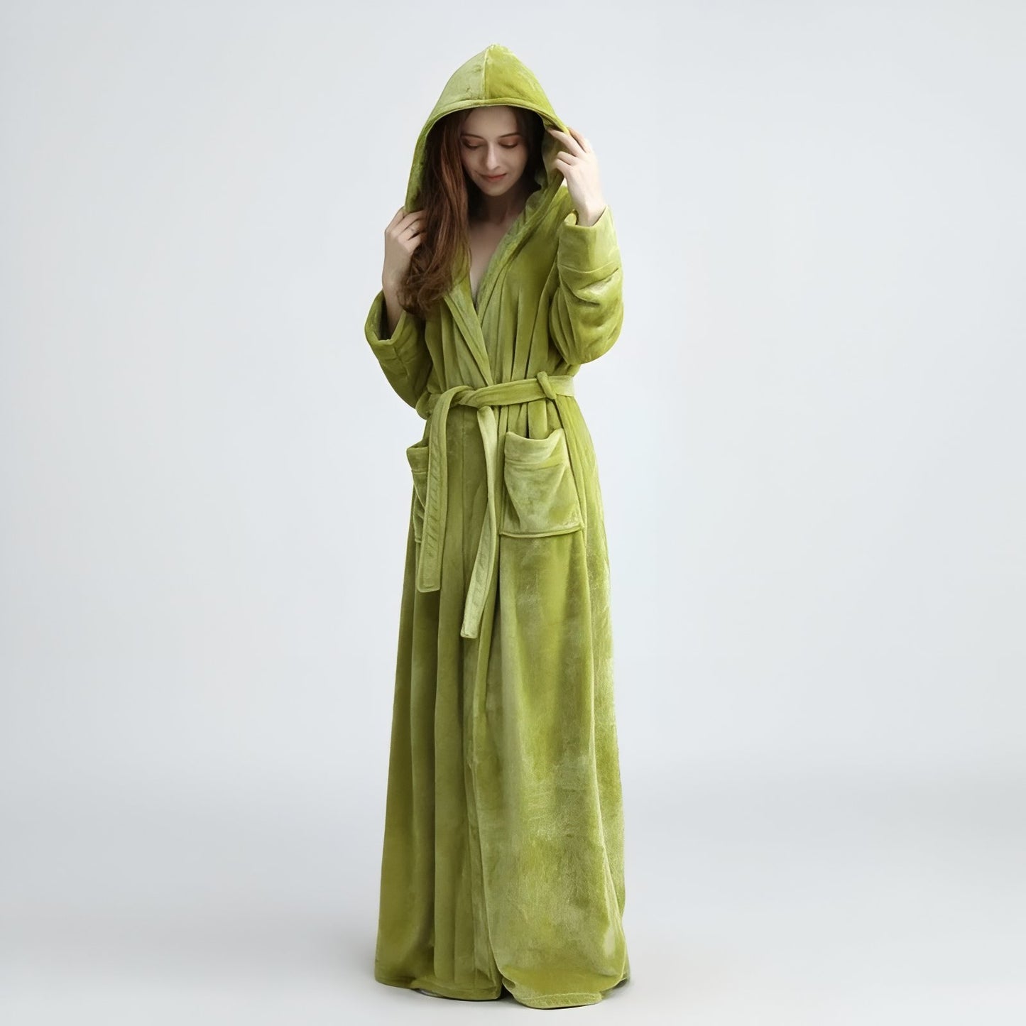 Peignoir de Bain Long avec Capuche Vert Pomme (Femme) M 