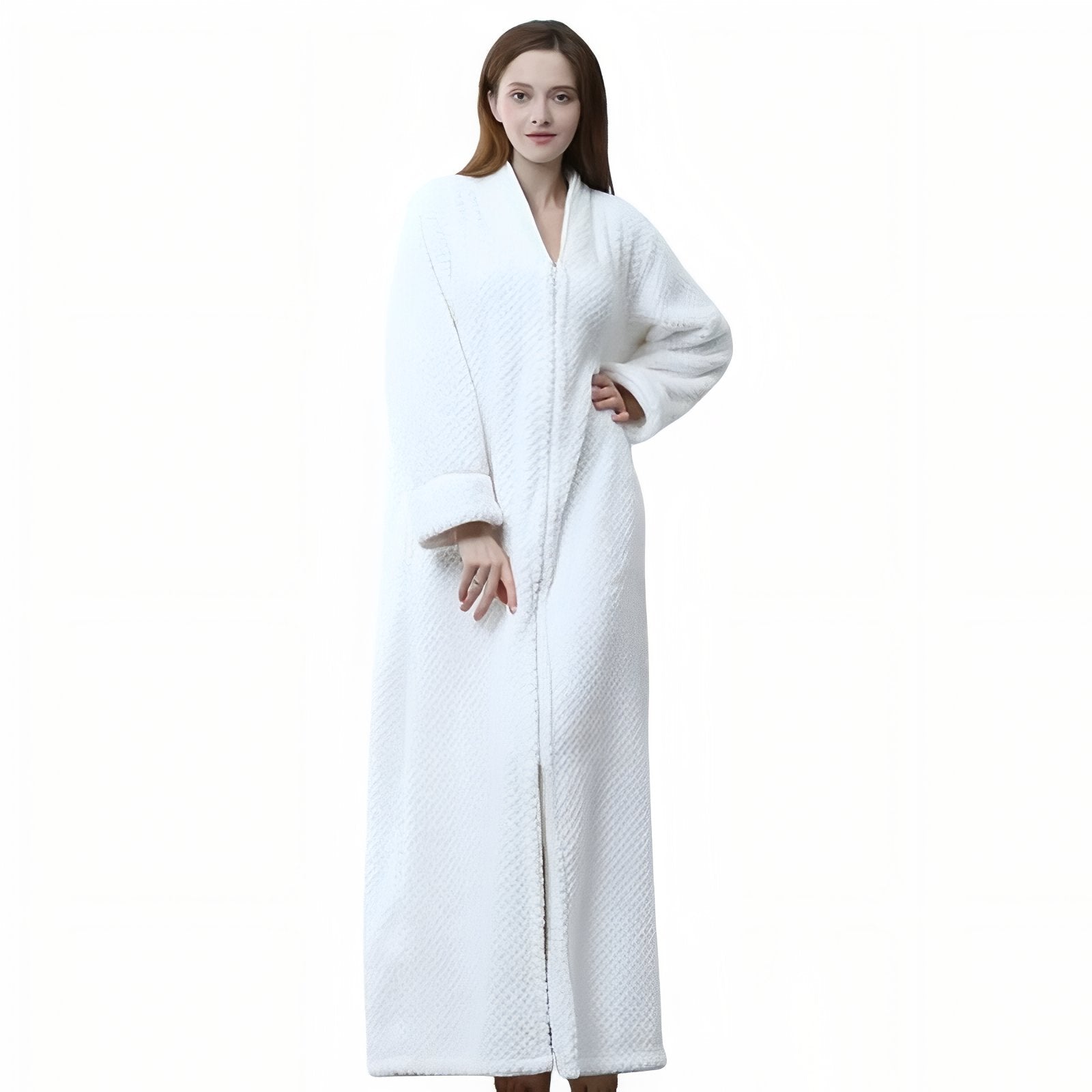 Peignoir Femme Eponge avec Fermeture Eclair Blanc Cassé M 