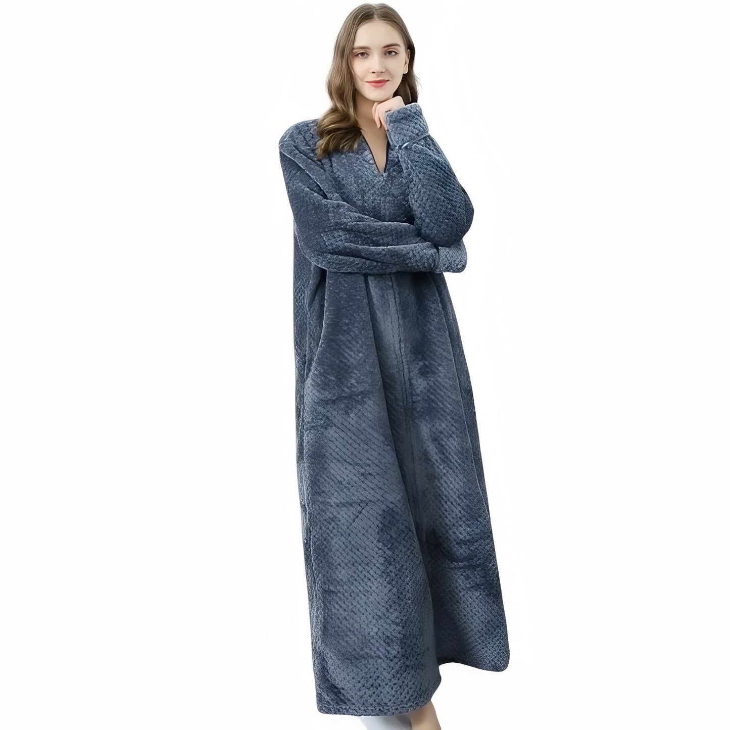 Robe de Chambre Polaire Longue Fermeture Eclair Gris Foncé M 