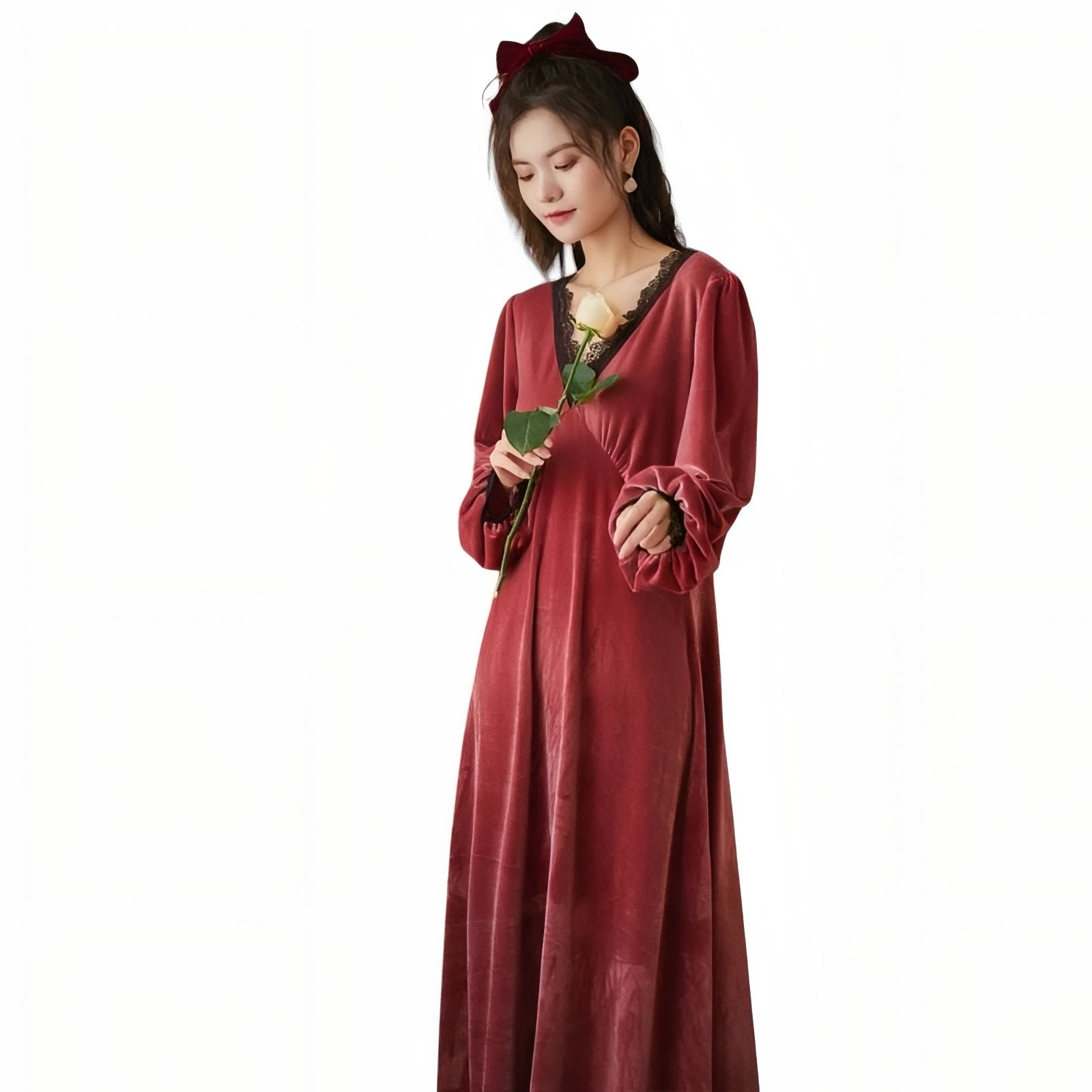 Chemise de Nuit Luxe en Velours Rose Velours M 