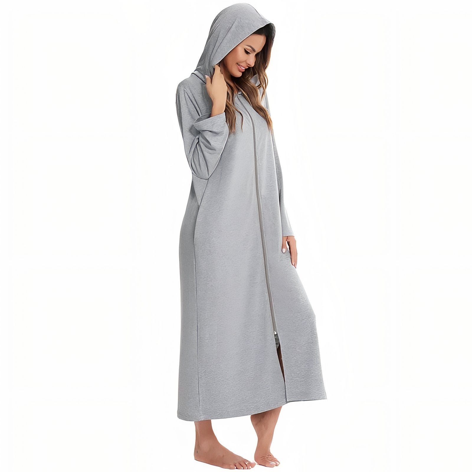 Peignoir avec Capuche et Fermeture Eclair Femme 
