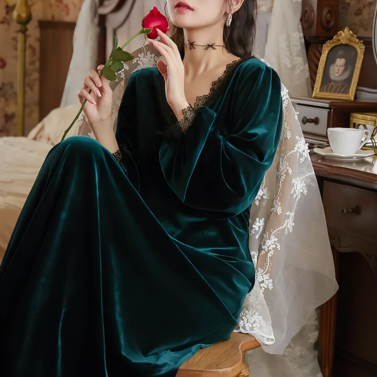 Chemise de Nuit Luxe en Velours 