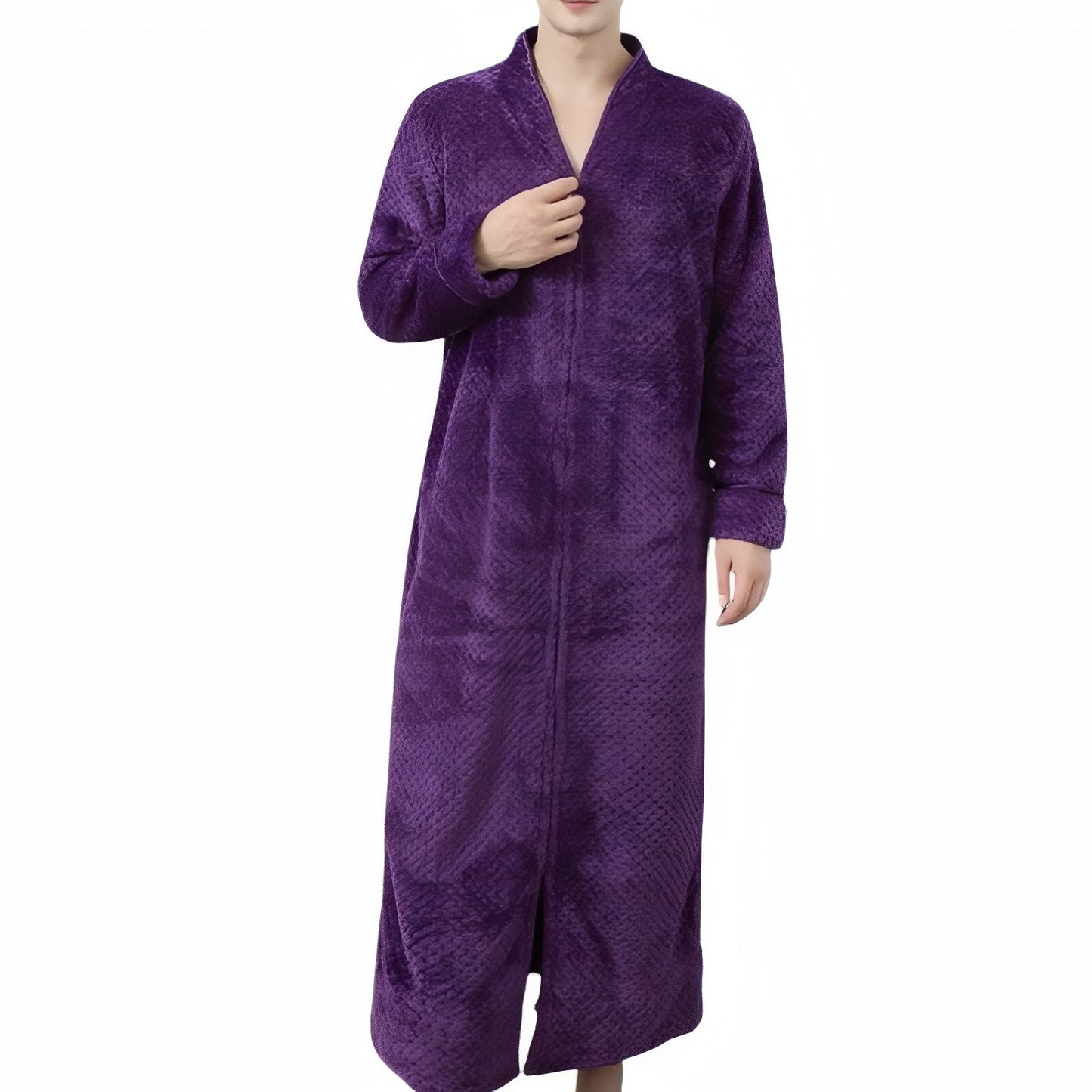 Robe de Chambre Polaire Longue Fermeture Eclair Violet Foncé M 