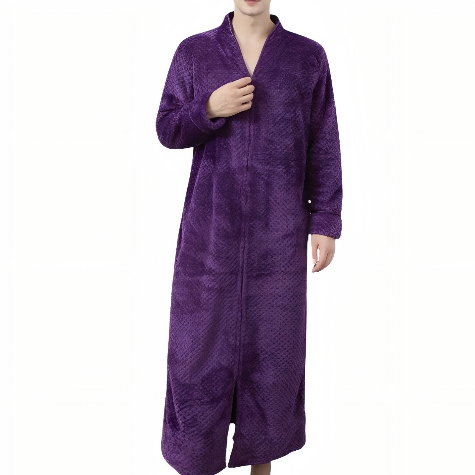 Robe de Chambre Polaire Longue Fermeture Eclair Violet Foncé M 