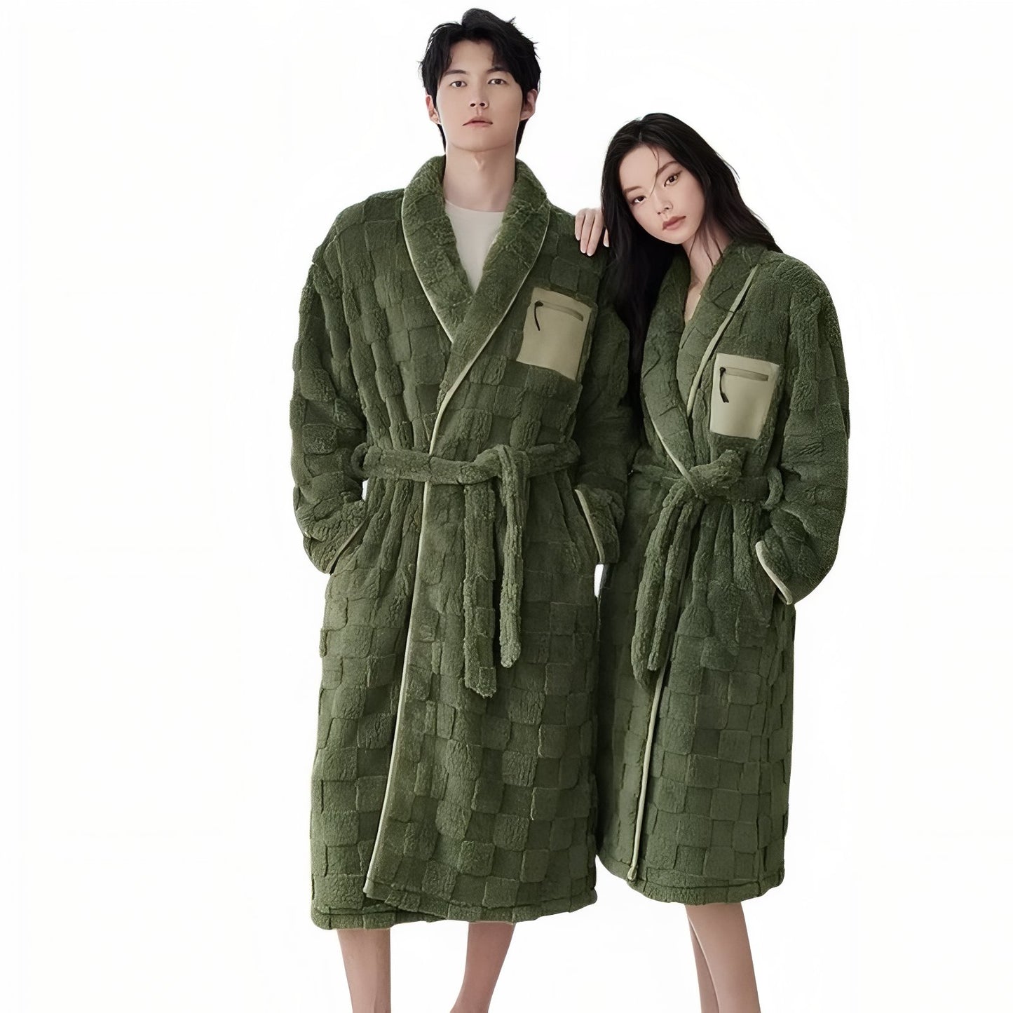 Robe de Chambre Polaire de Luxe Vert Olive (Homme) M 