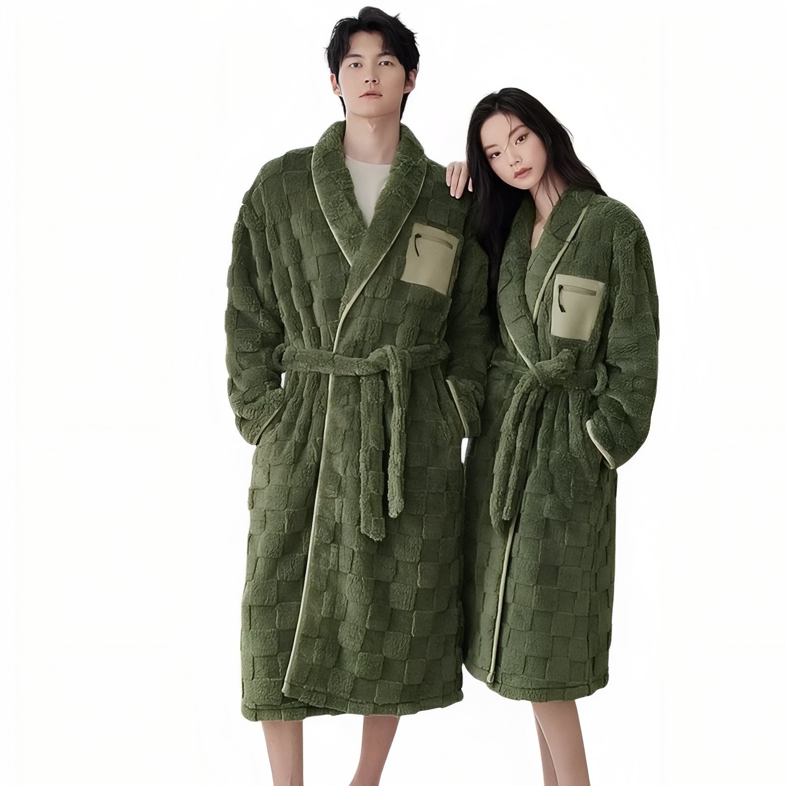 Robe de Chambre Polaire de Luxe Vert Olive (Homme) M 