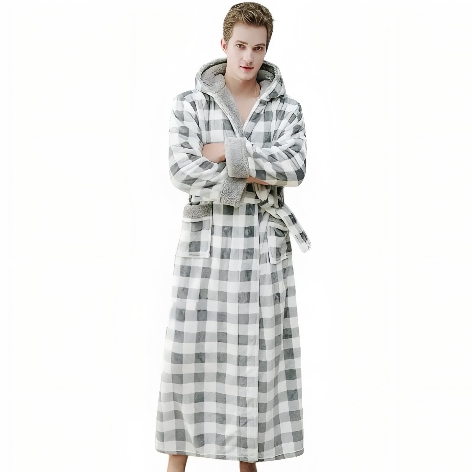 Peignoir de Bain Couple à Carreaux Gris Clair (Homme) M 