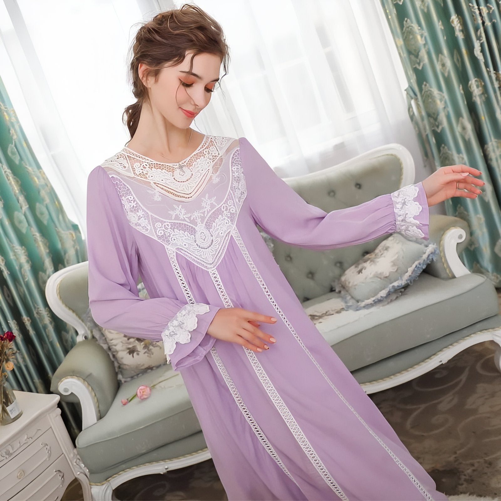 Chemise de Nuit Longue Romantique Vintage 
