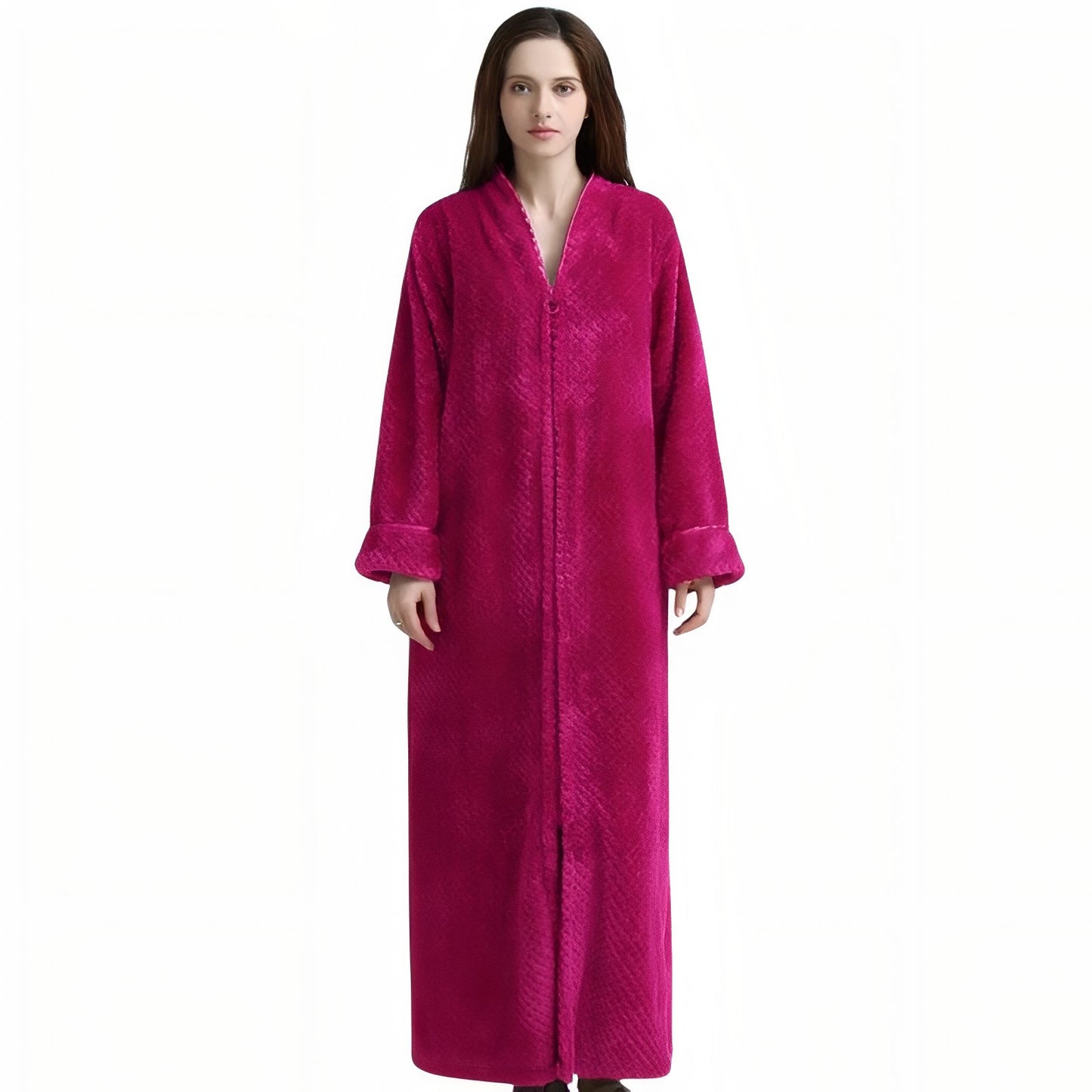 Peignoir Femme Eponge avec Fermeture Eclair Fuchsia M 