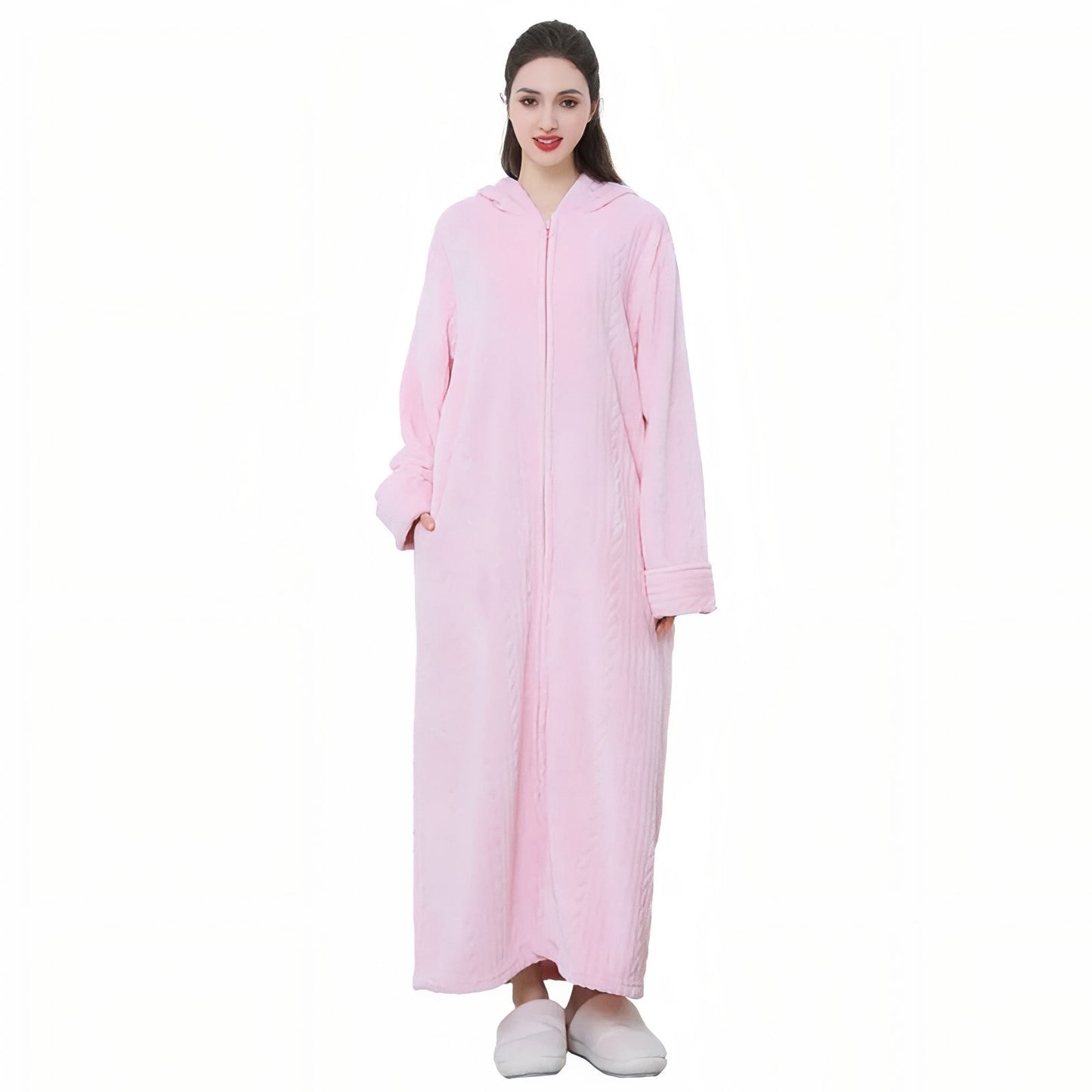 Peignoir de Bain Velours Zippé Adulte Rose Pâle M 