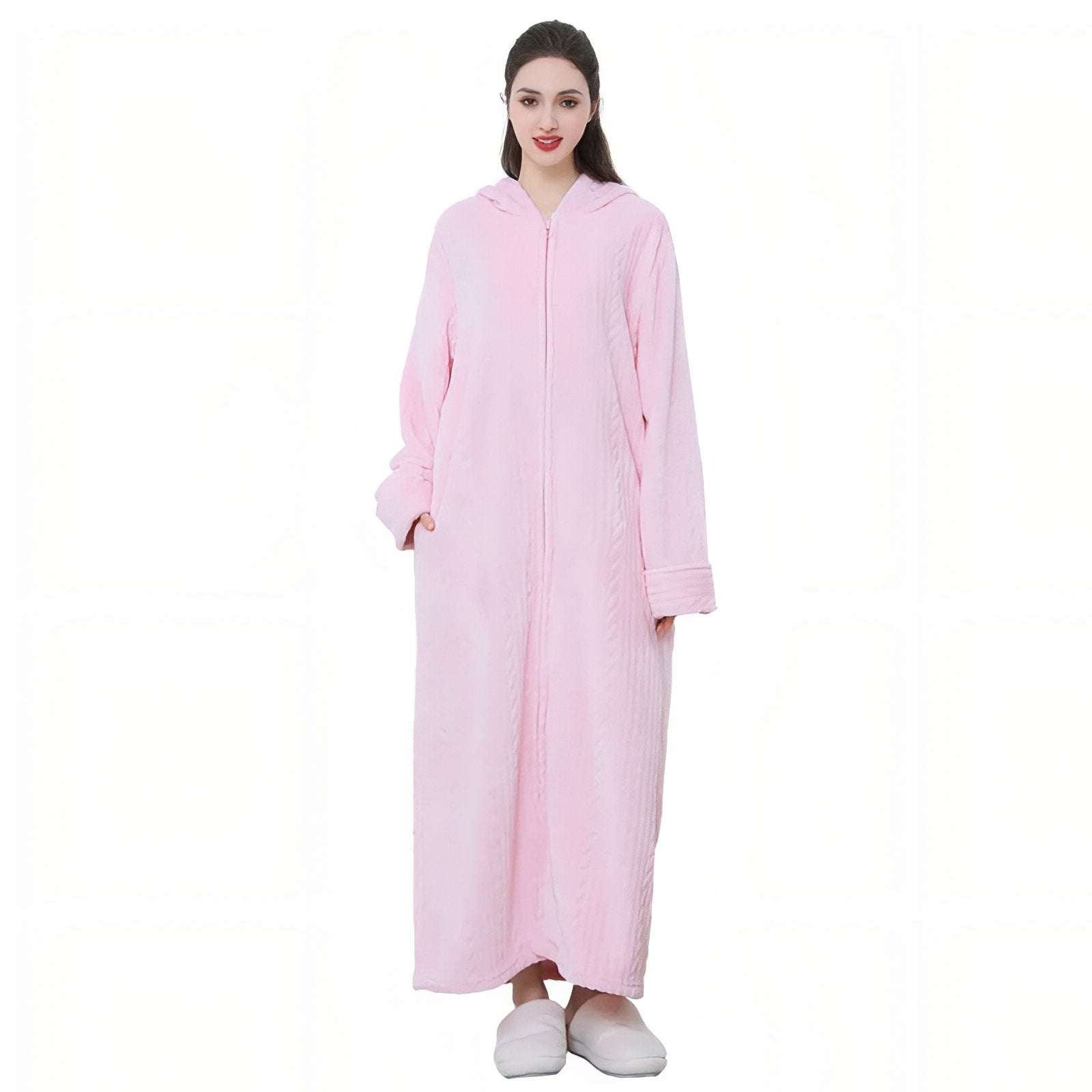 Peignoir de Bain Velours Zippé Adulte Rose Pâle M 