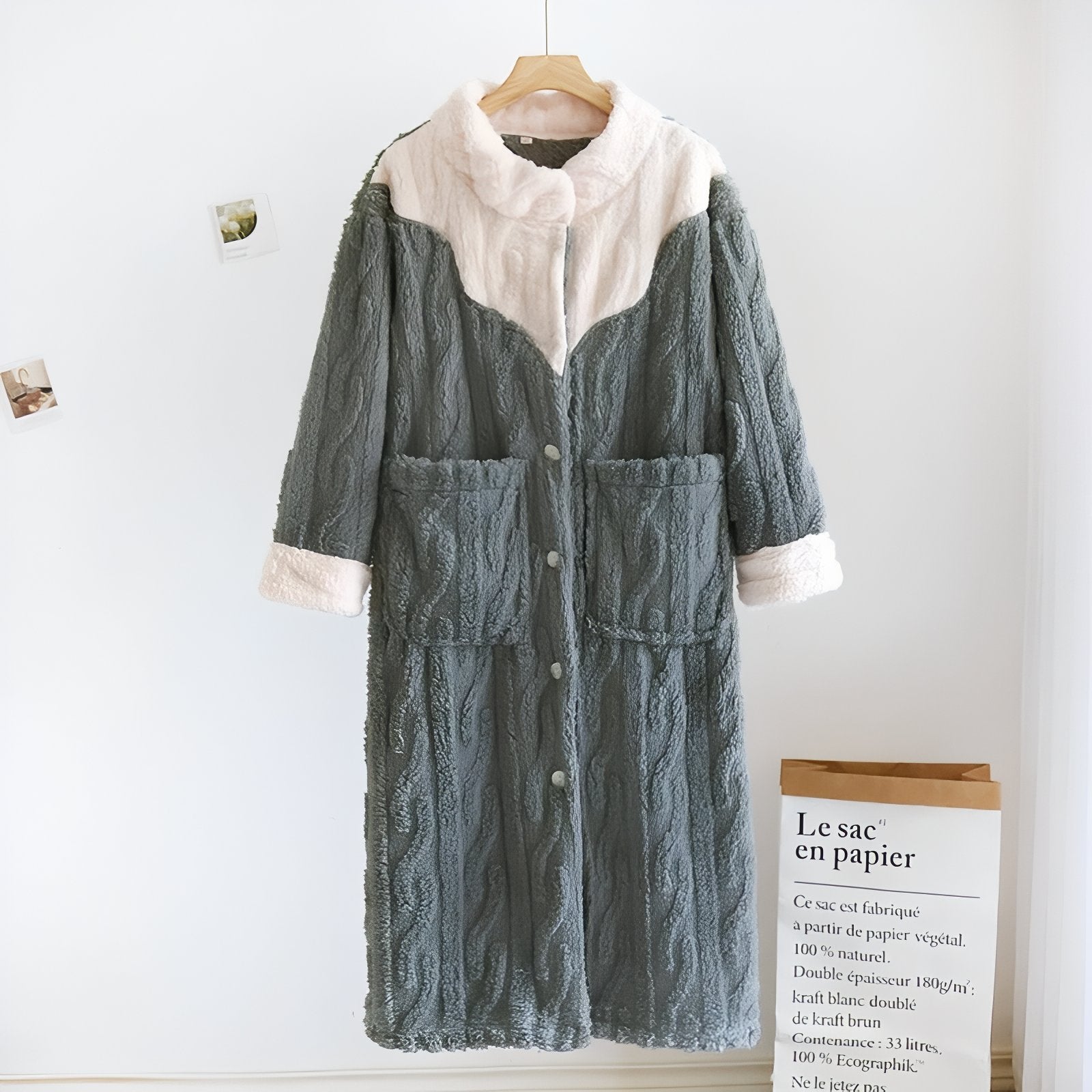 Robe de Chambre Femme Fermeture Boutonnée Devant Gris M 