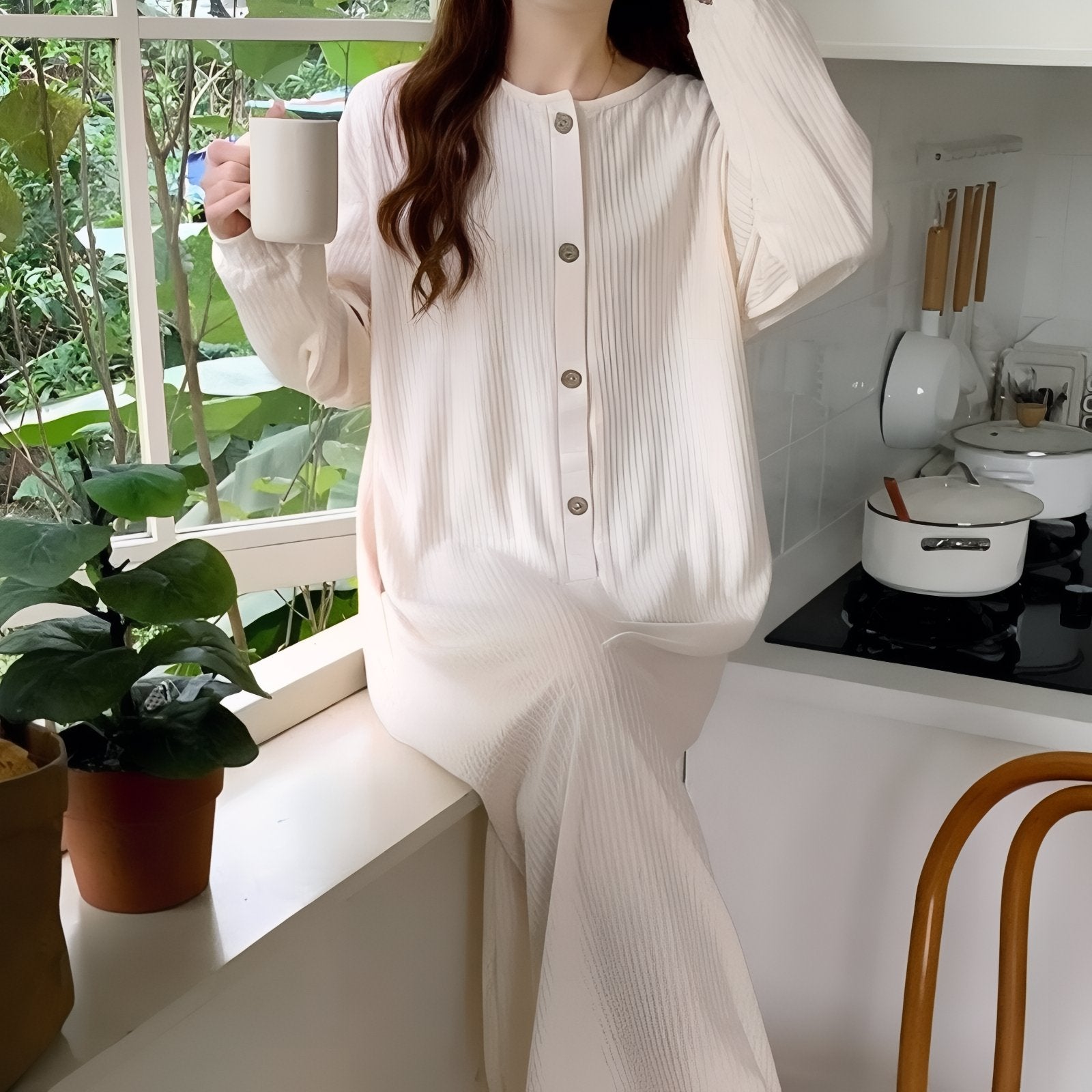 Chemise de Nuit Femme Manche Longue Coton 