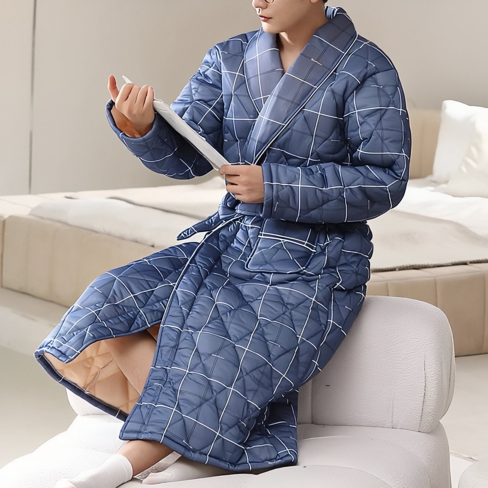 Peignoir Coton Matelassé Bleu Nuit L 