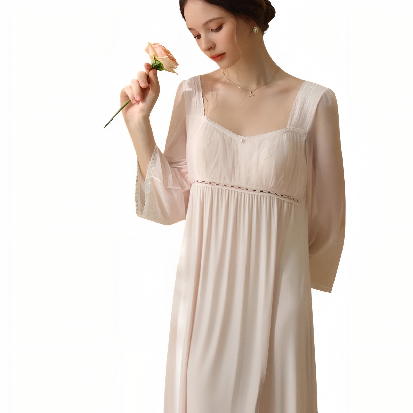 Chemise de Nuit Romantique Victorienne Rose Pâle M 