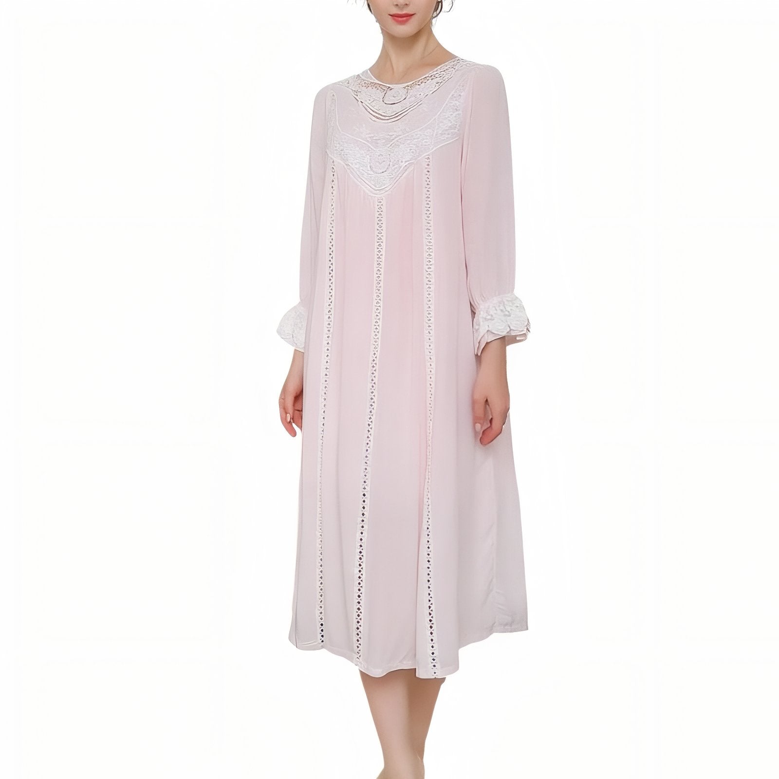 Chemise de Nuit Longue Romantique Vintage Rose S 