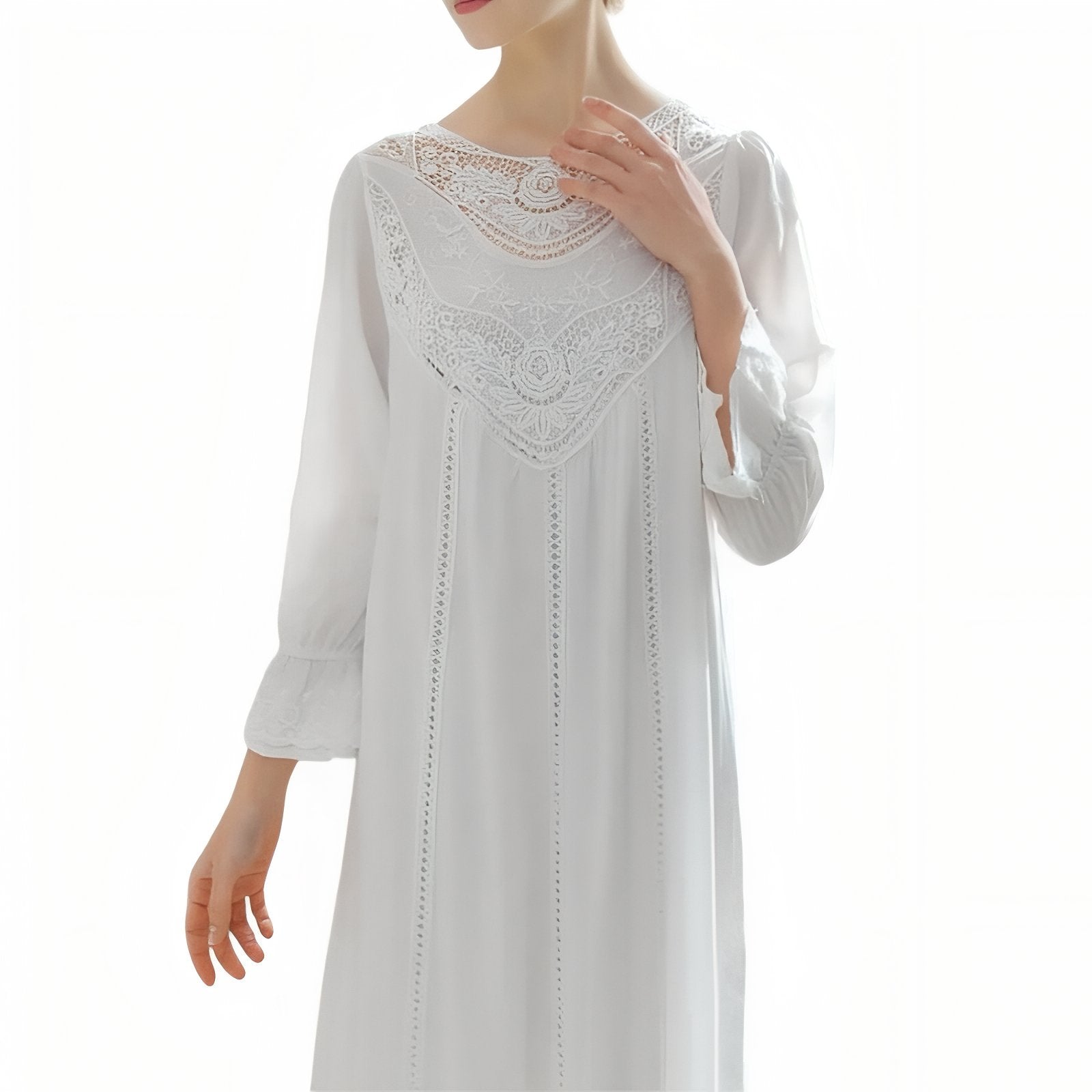 Chemise de Nuit Longue Romantique Vintage Bleu S 