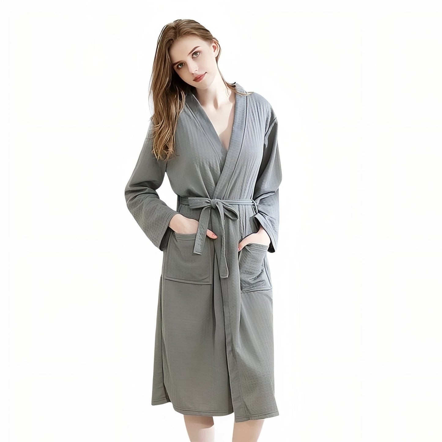 Peignoir de Bain Femme Nid D'abeille Gris Foncé L 