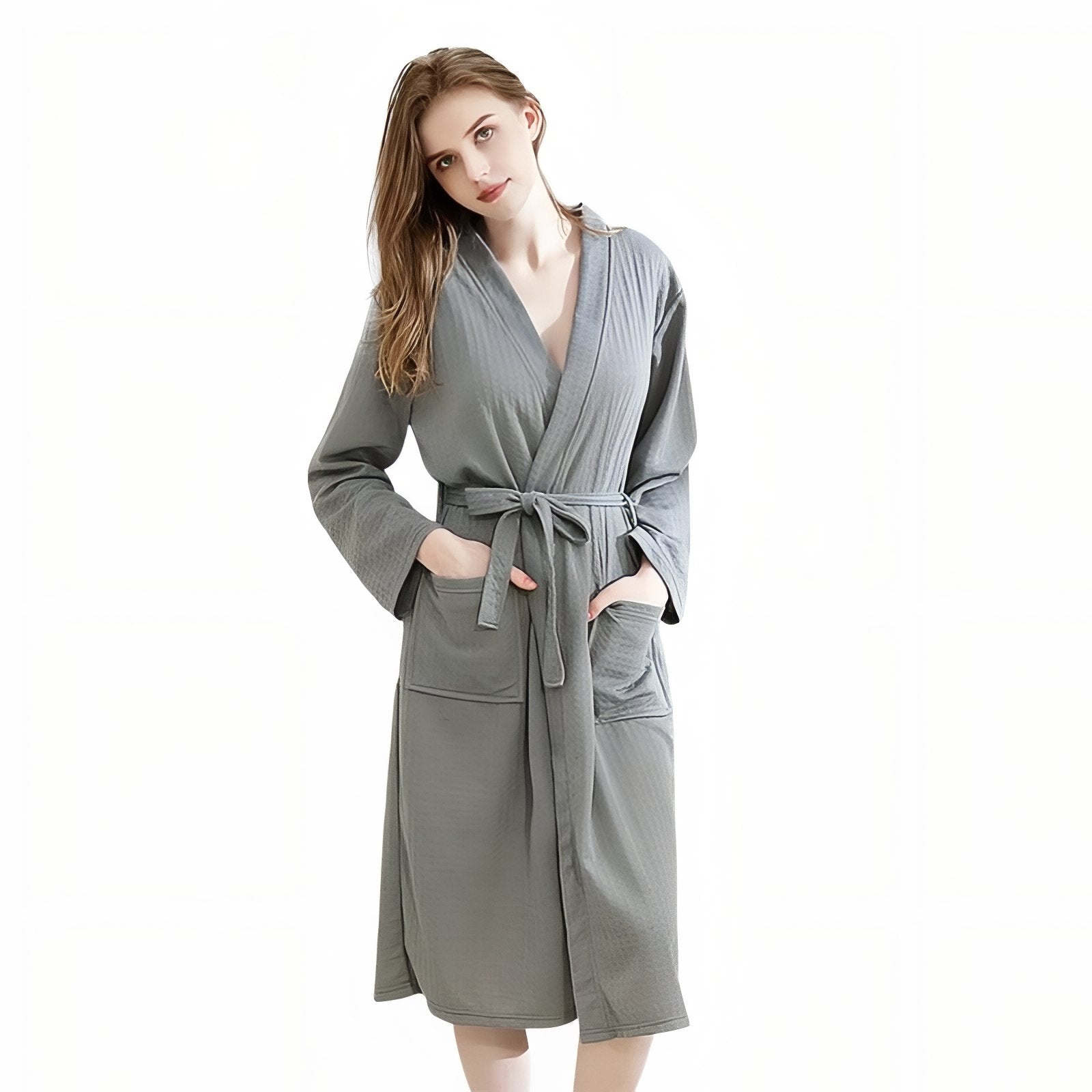 Peignoir de Bain Femme Nid D'abeille Gris Foncé L 