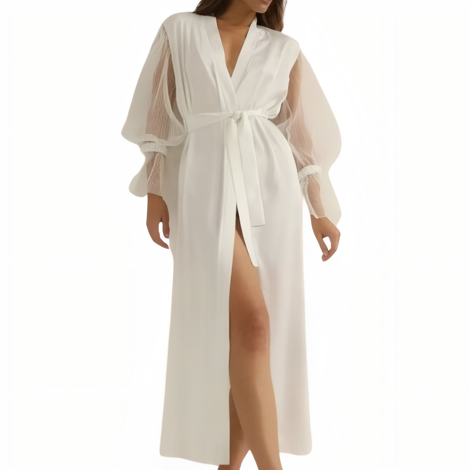 Déshabillé Peignoir Long Transparent Avec Plumes Marabout Blanches - Burlesque, Neuf Avec étiquettes