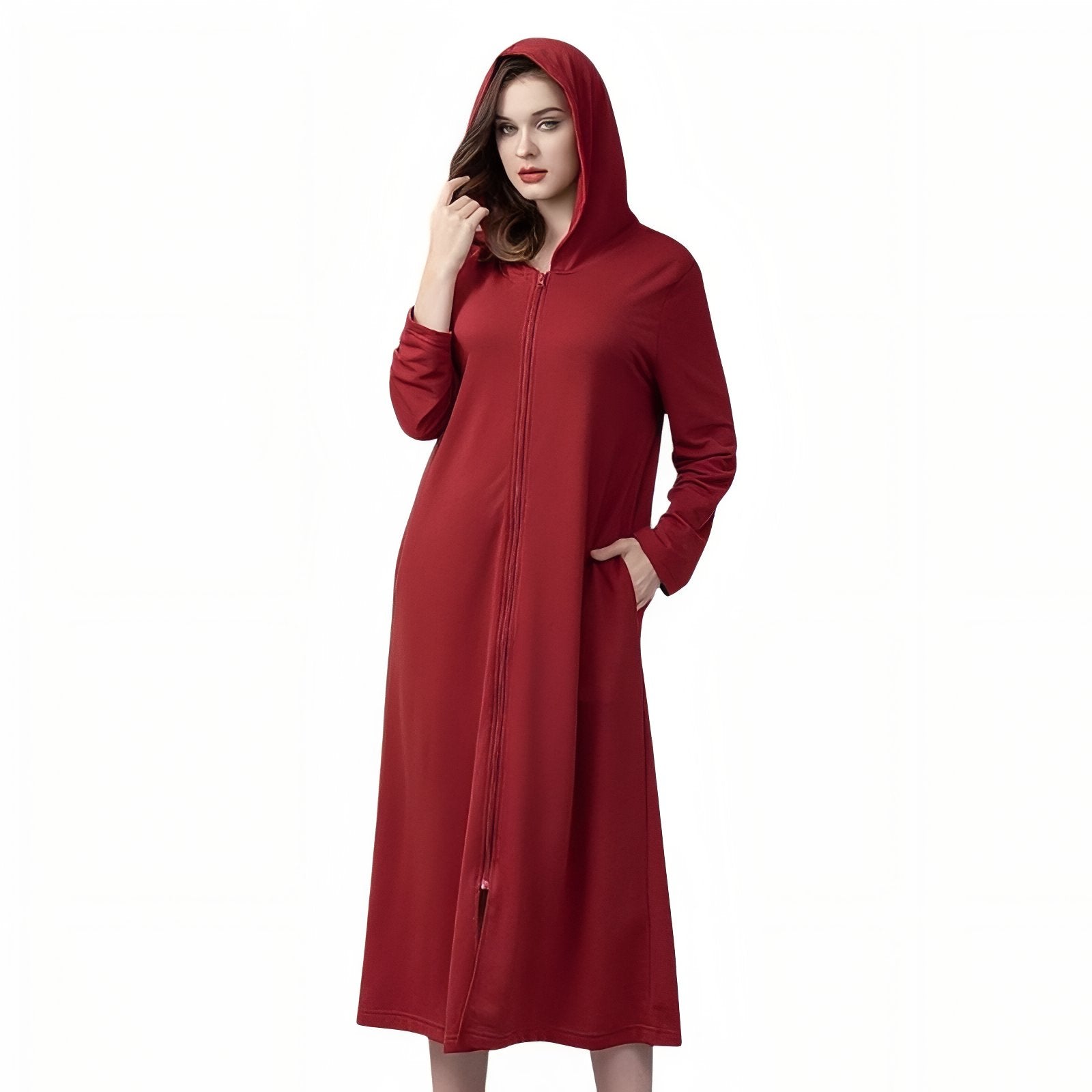 Peignoir Robe de Chambre Zippé Rouge (Femme) M 