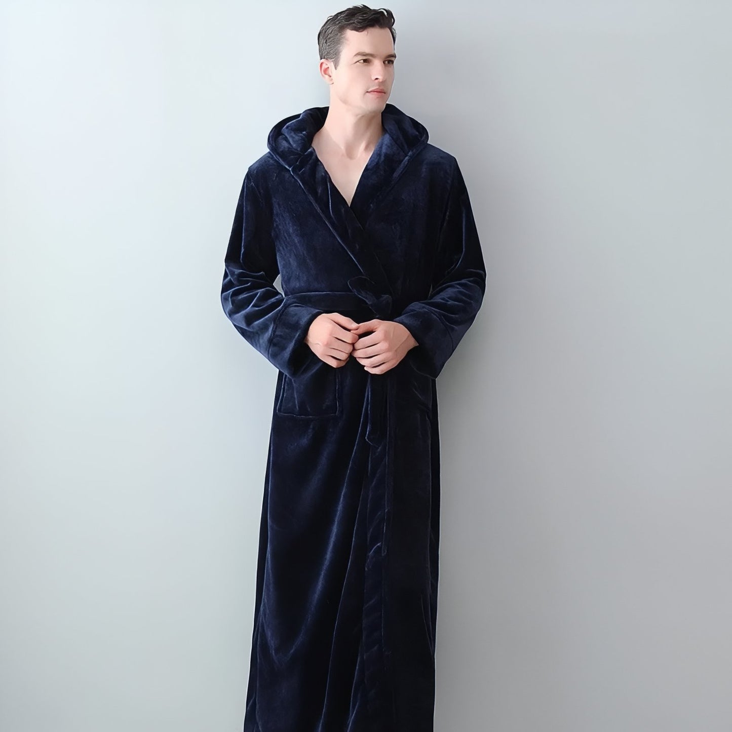 Peignoir de Bain Long avec Capuche Bleu Marine (Homme) M 