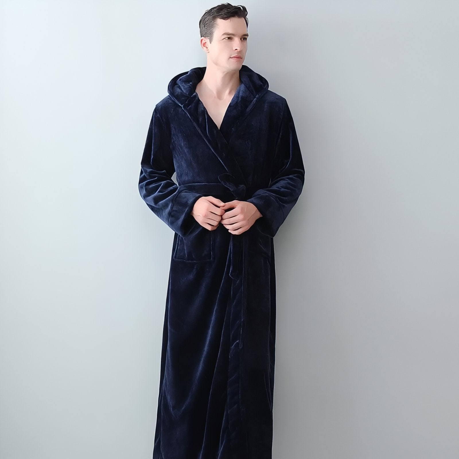 Peignoir de Bain Long avec Capuche Bleu Marine (Homme) M 