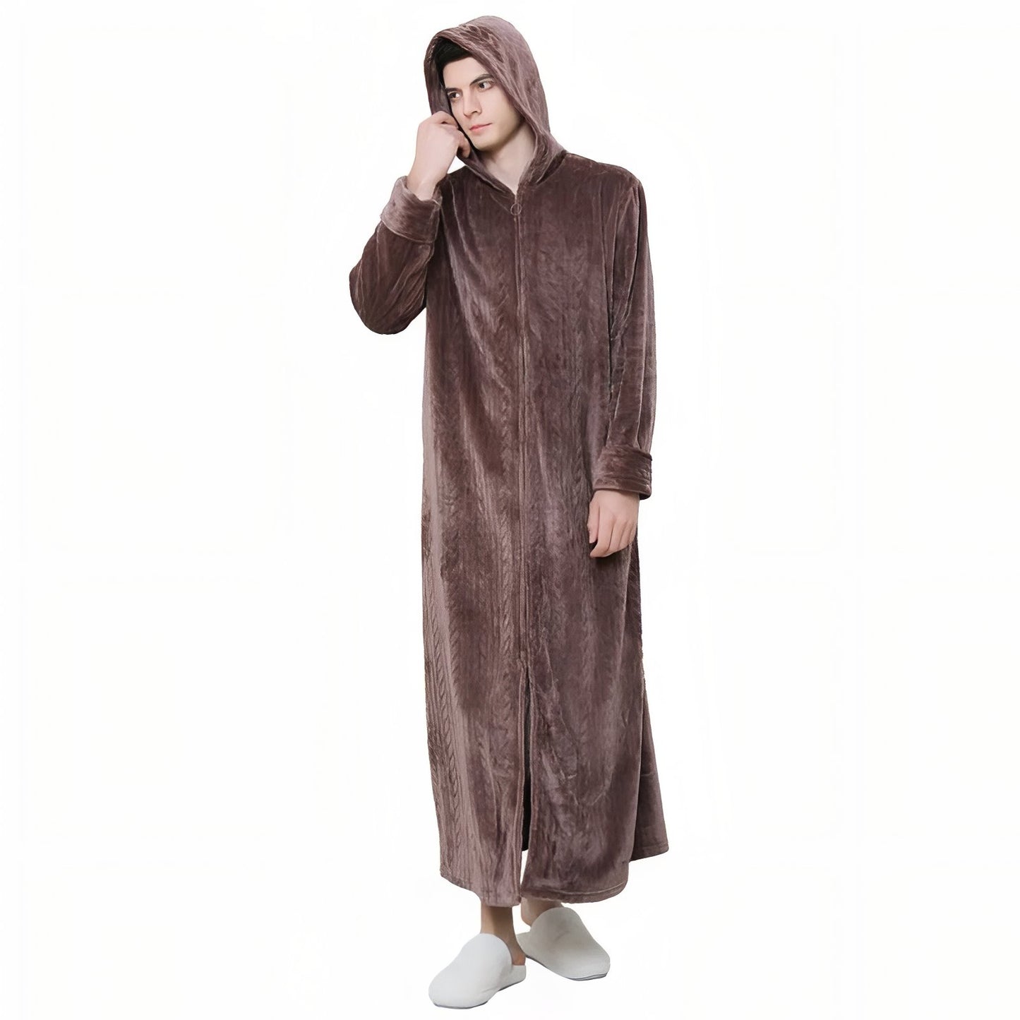 Peignoir de Bain Velours Zippé Adulte Marron Chocolat M 