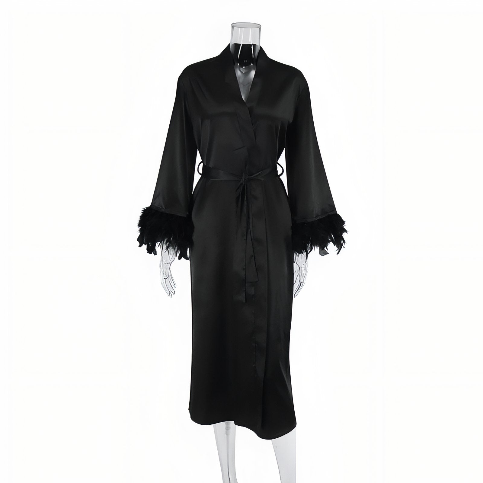 Kimono Plumes Noir Satiné S 