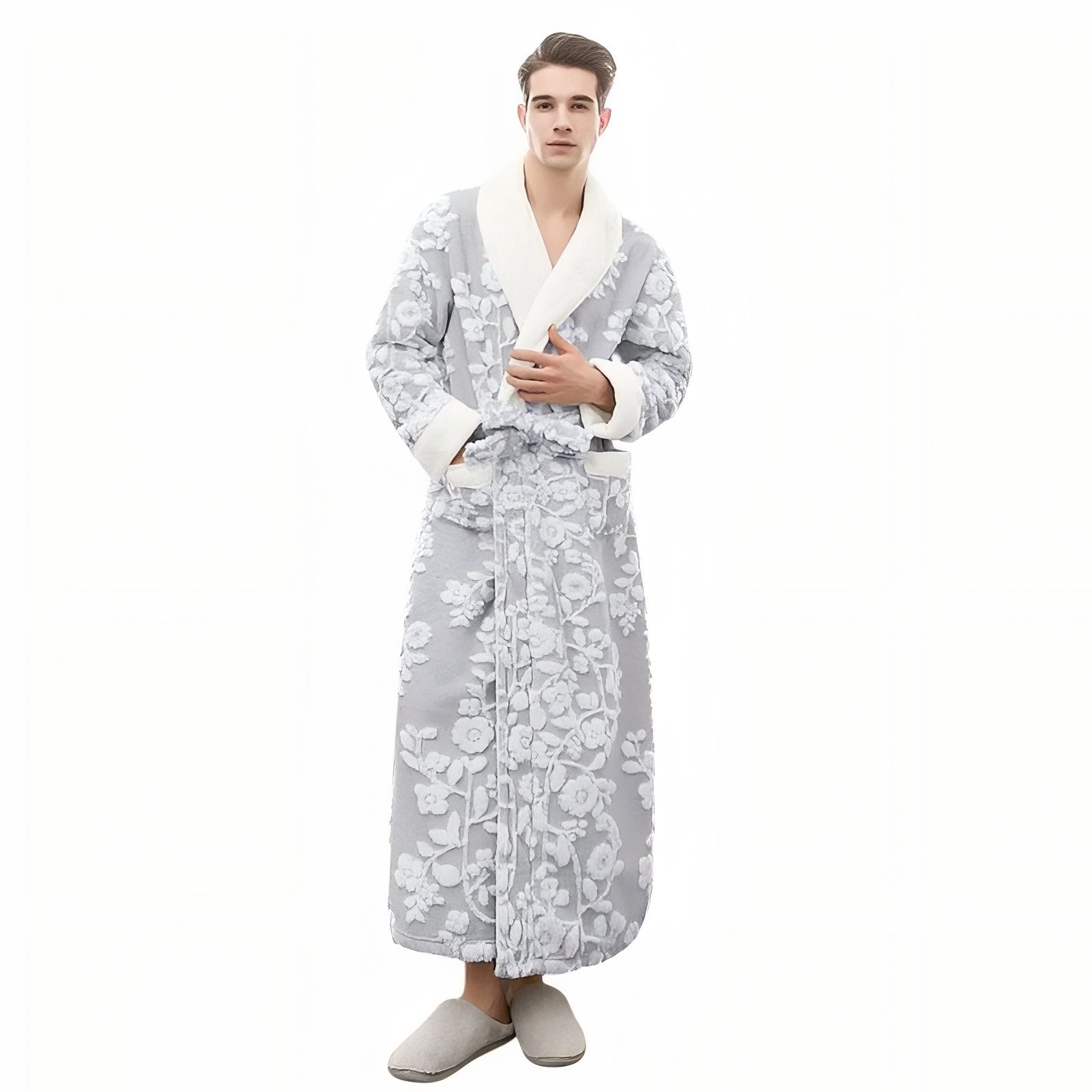 Grand Peignoir Chaud Homme Gris Clair M 