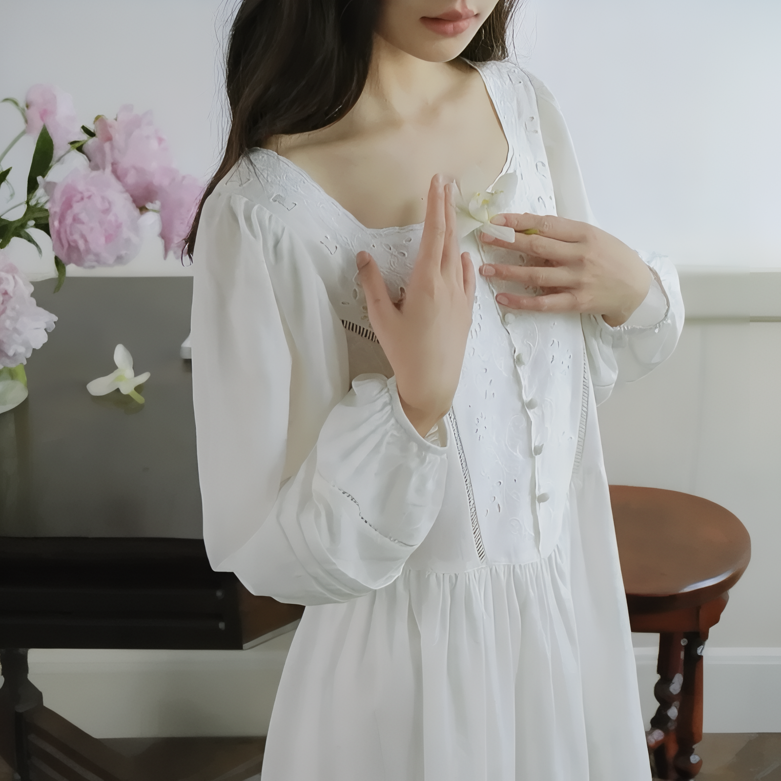 Chemise de Nuit Femme Longue Coton 