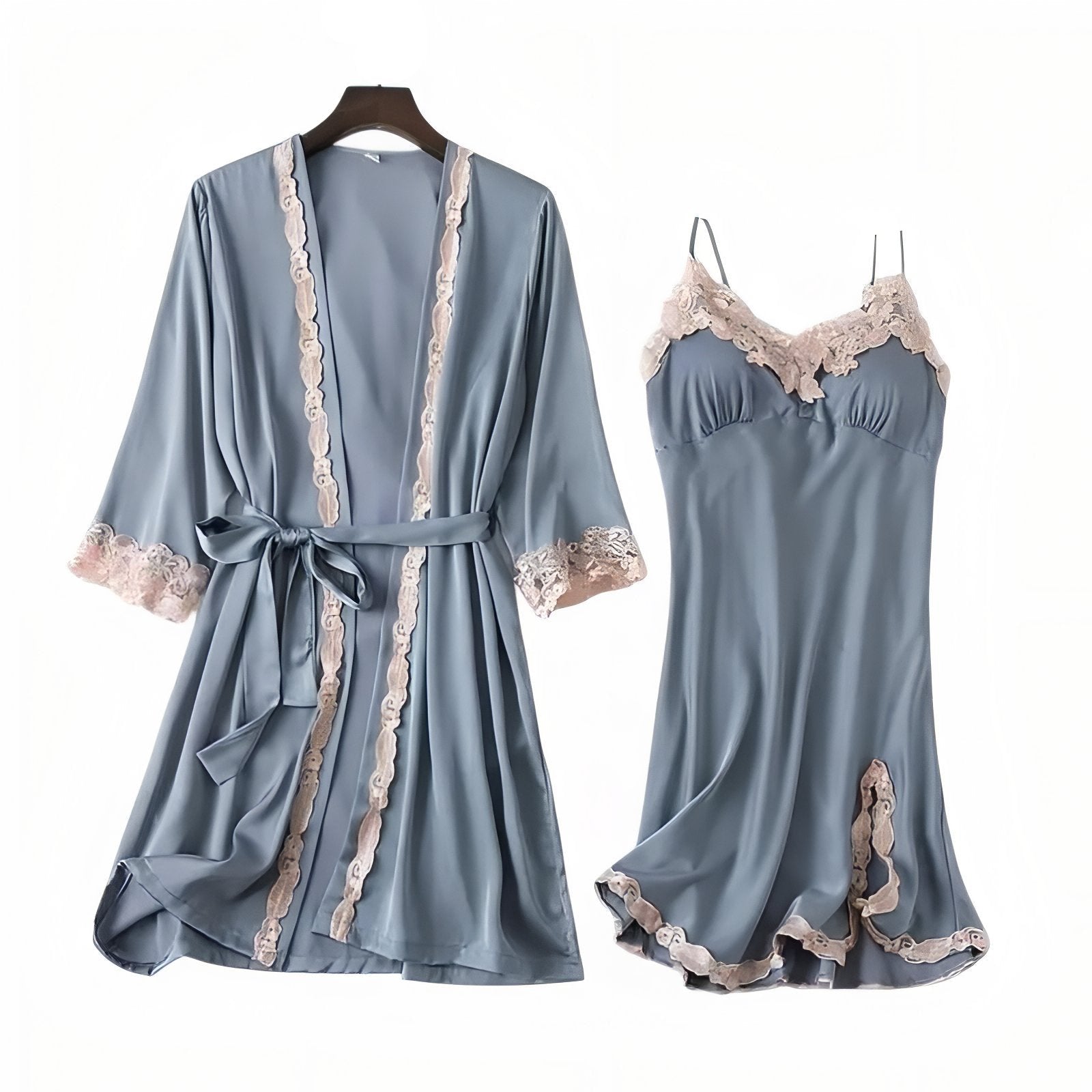 Ensemble Pyjama Femme Eté Bleu Poudré (Nuisette et Déshabillé) M 