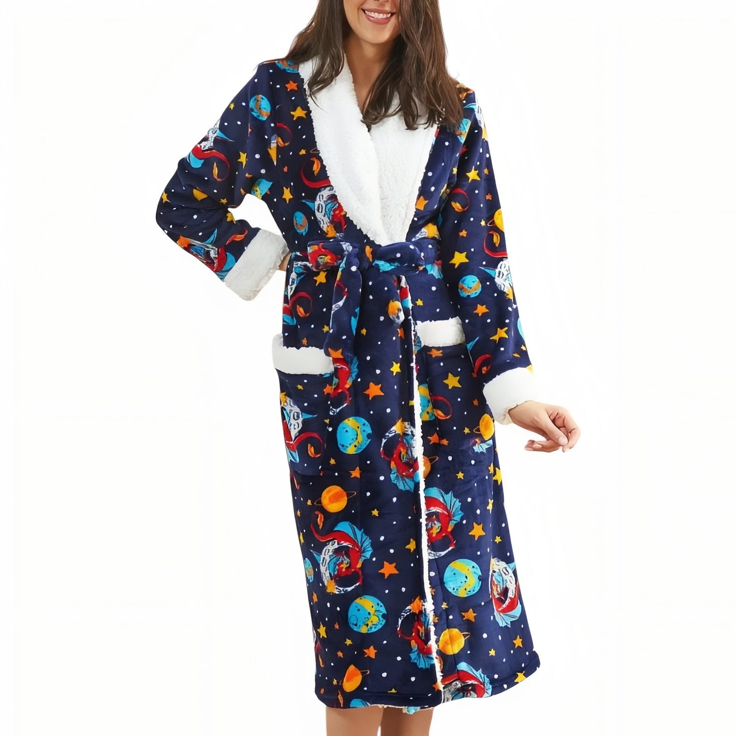 Peignoir Femme Noël Bleu Nuit et Rouge Étoilé S 