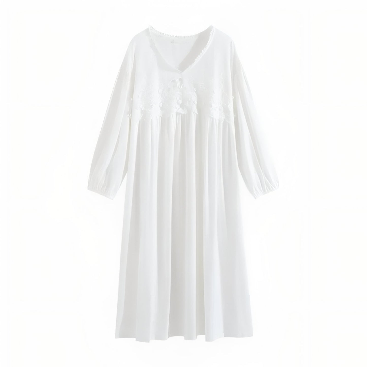 Chemise de Nuit Hiver Femme Dentelle Blanc Pur M 
