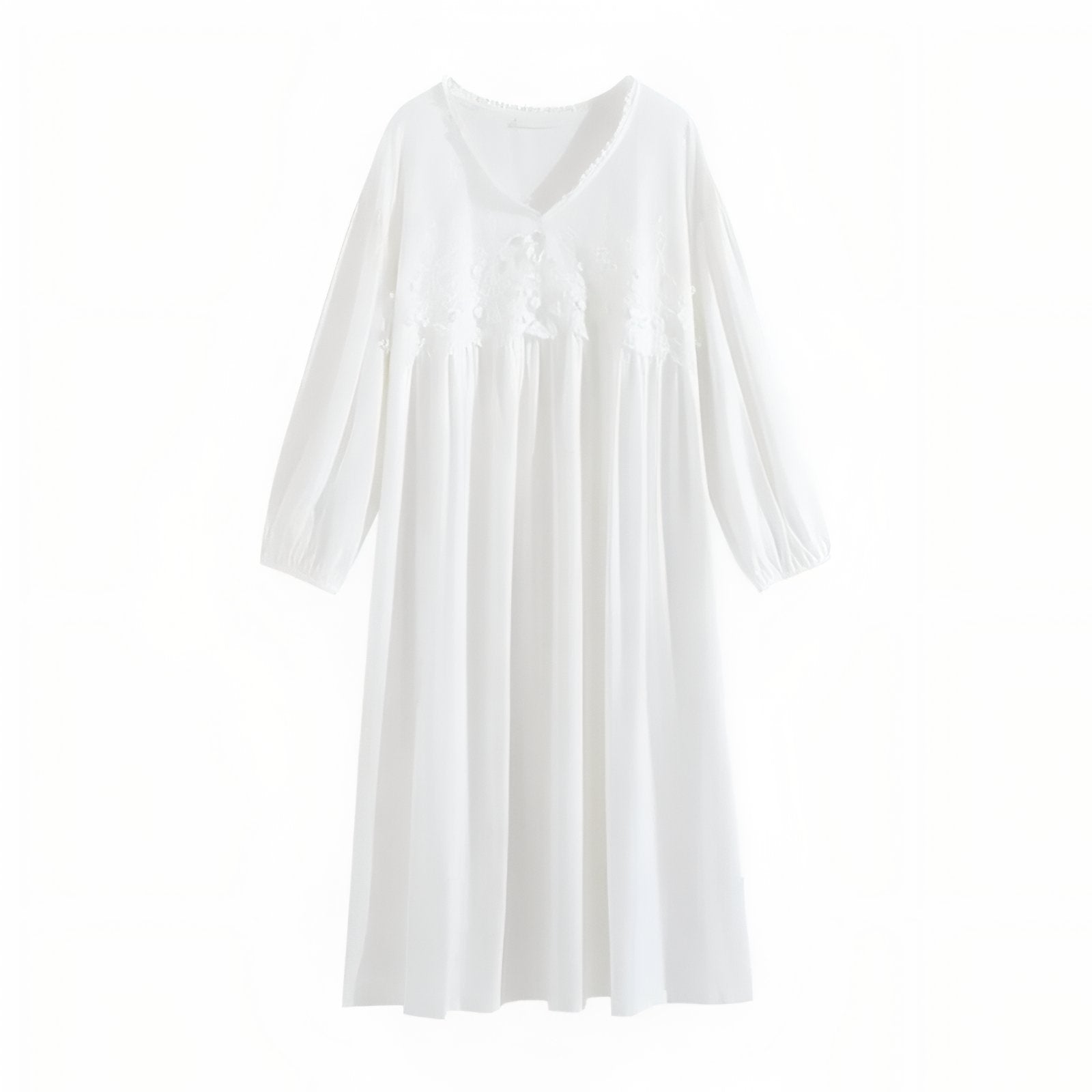 Chemise de Nuit Hiver Femme Dentelle Blanc Pur M 