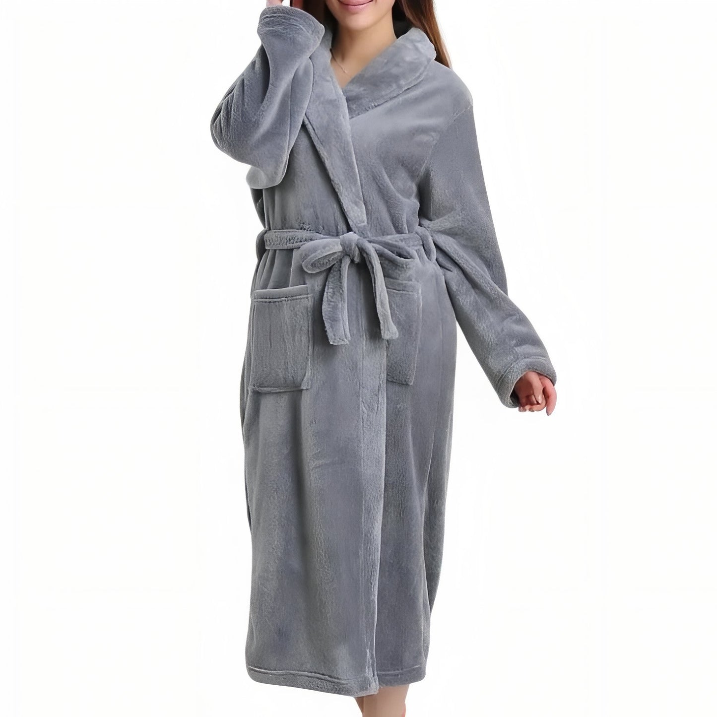 Peignoir Flanelle Femme Gris Clair M 