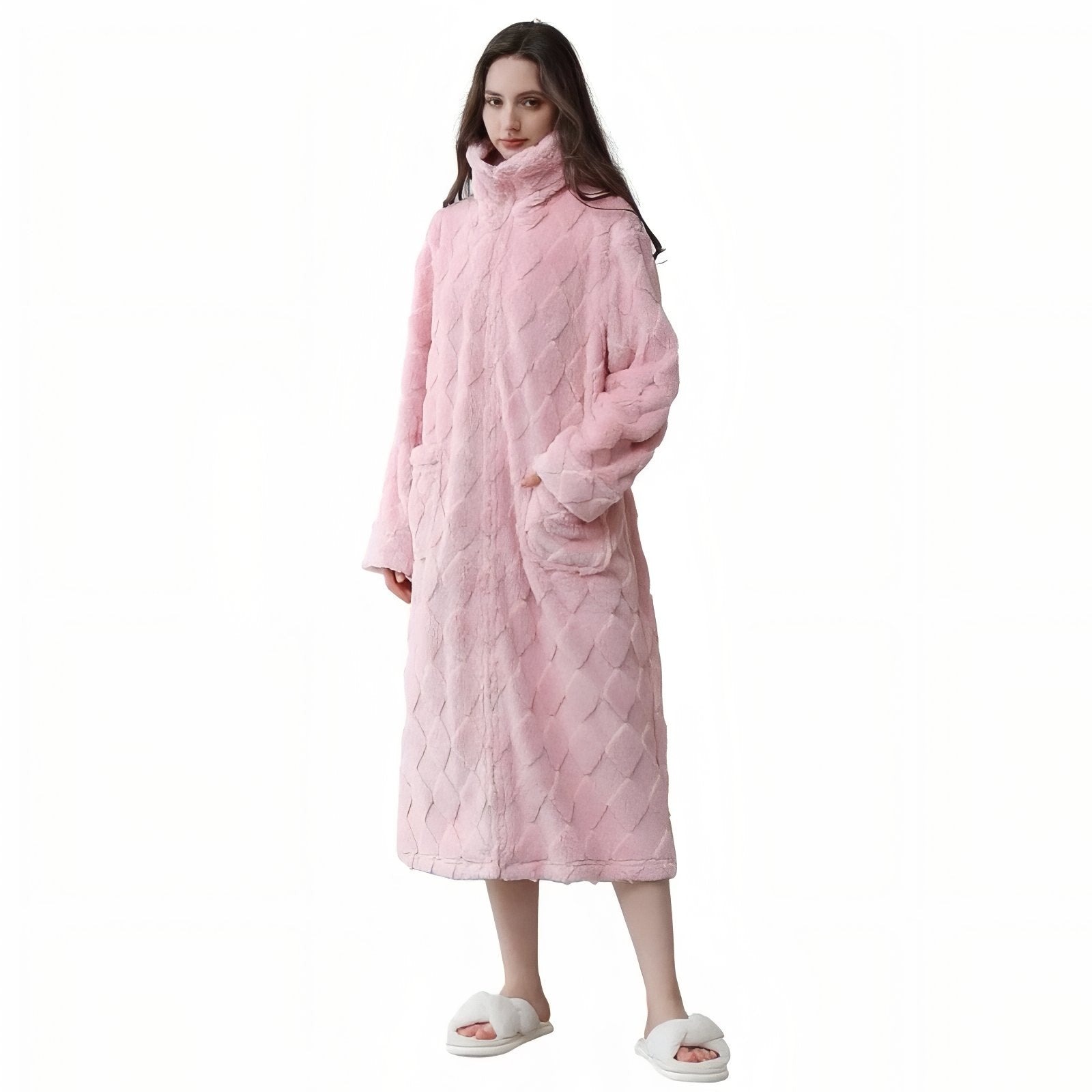 Robe De Chambre Polaire Femme avec Fermeture Eclair Rose Pâle M 