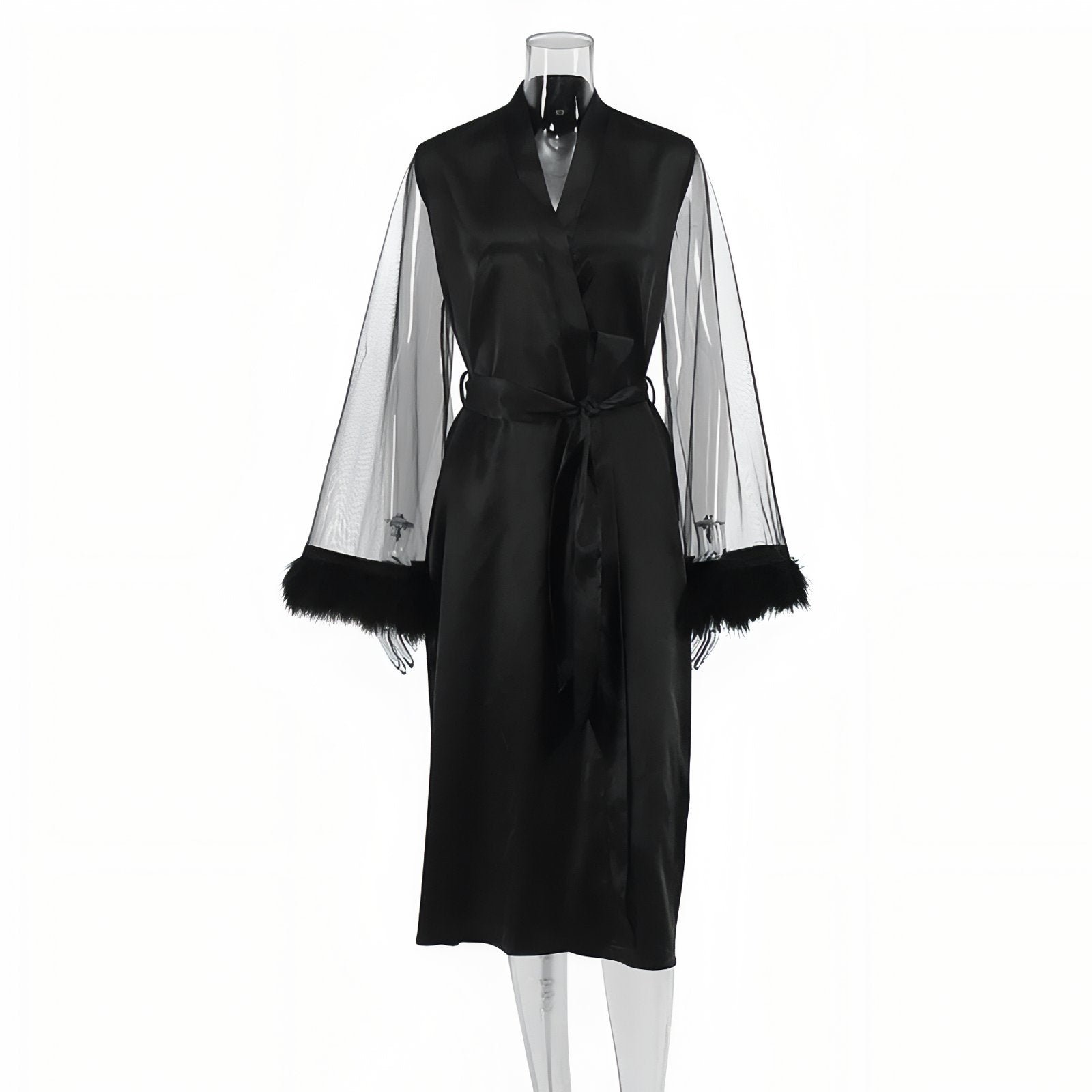 Peignoir Satin Femme Luxe Noir S 