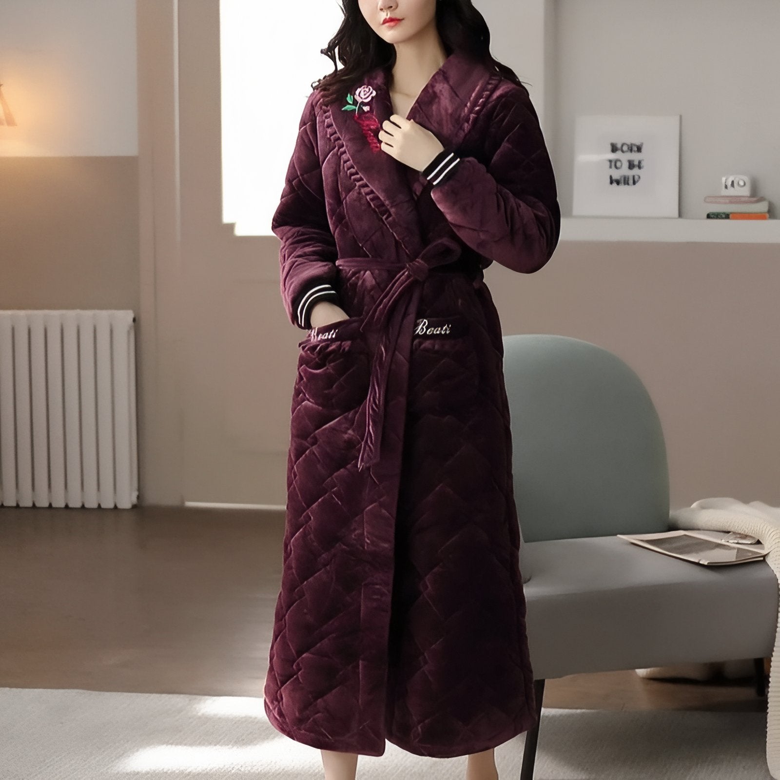 Robe de Chambre Longue Chaude Matelassée pour Femme 