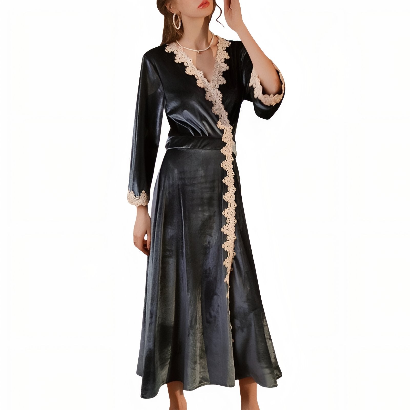 Chemise de Nuit Longue Vintage Bleu Nuit M 