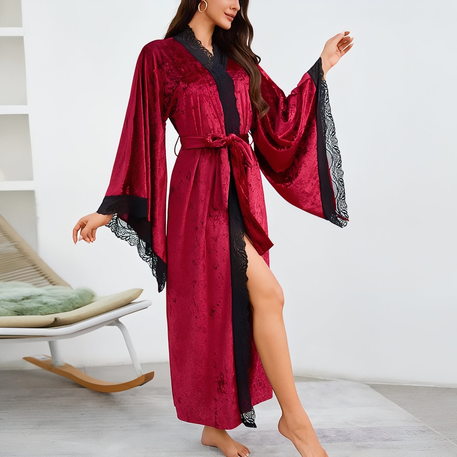 Peignoir Velours Femme Long Rouge Cerise S 