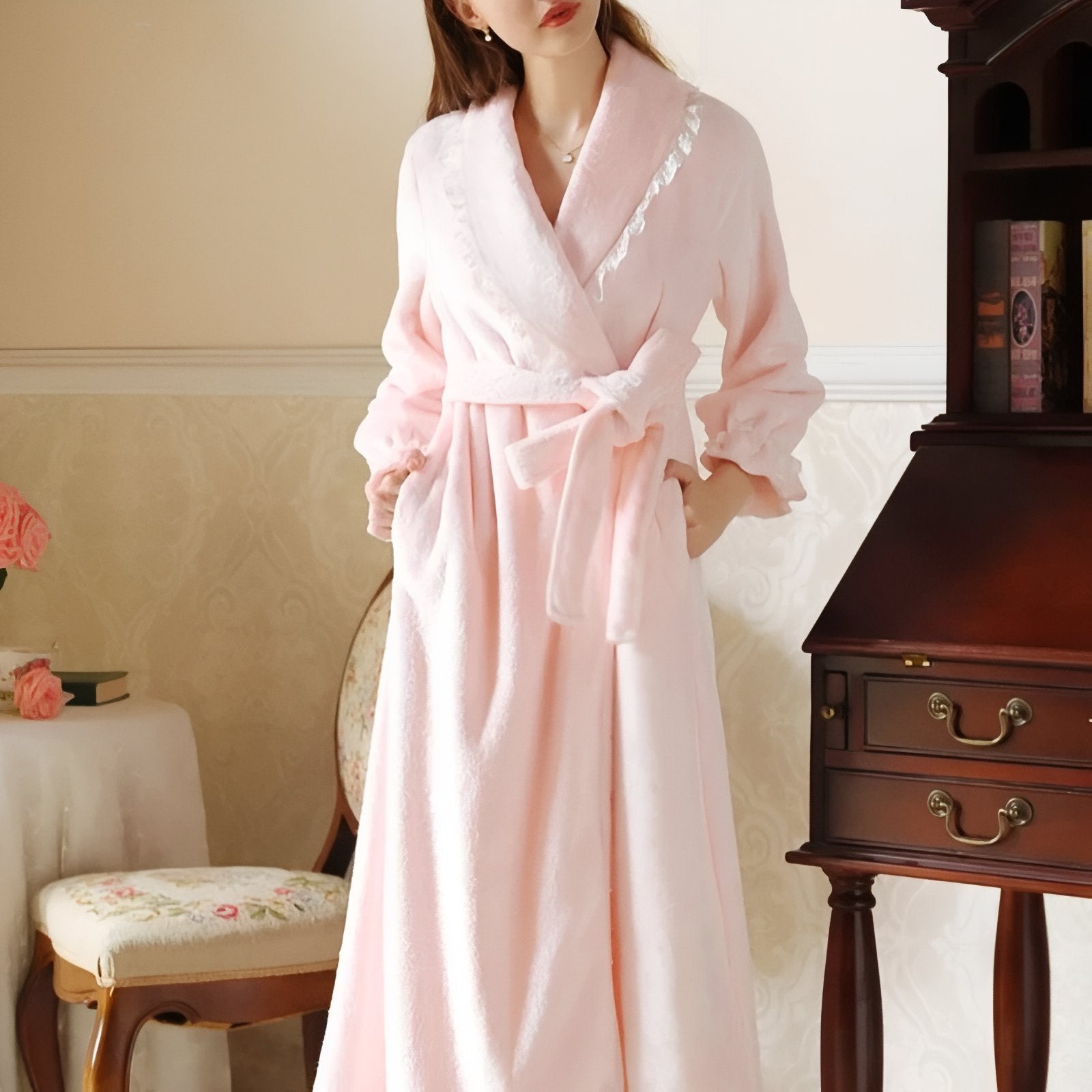 Peignoir de Bain Vintage Femme Rose Pâle M 
