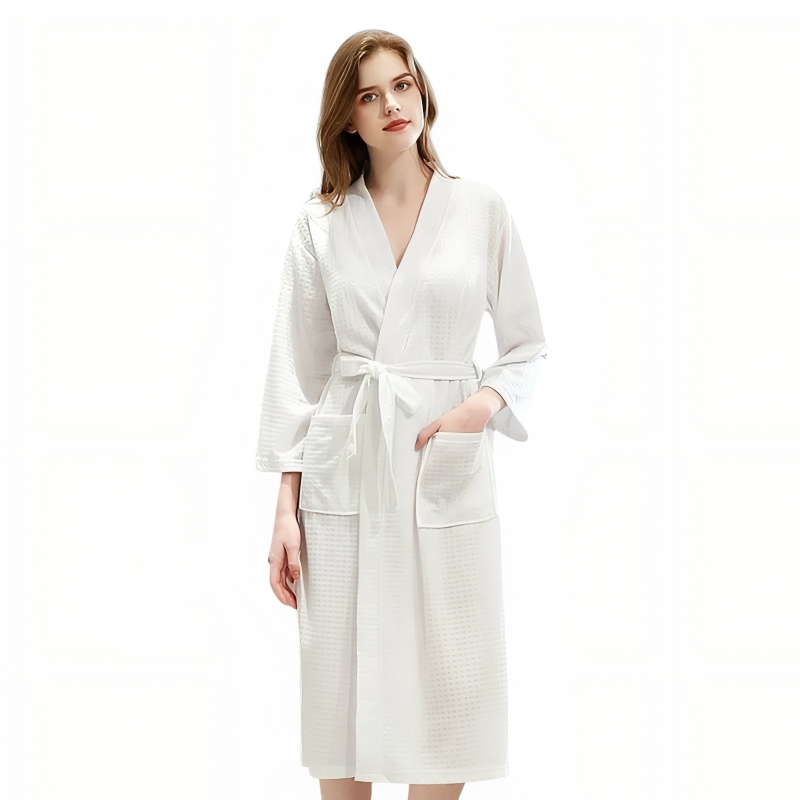 Peignoir de Bain Femme Nid D'abeille Blanc Cassé M 