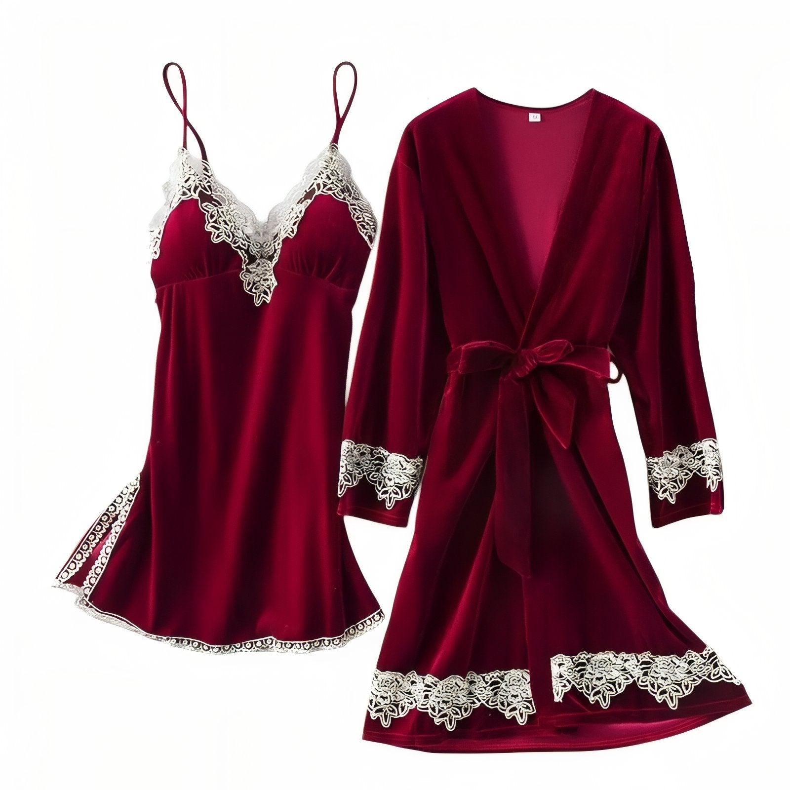 Ensemble Nuit Femme Satin Bordeaux et Crème M 