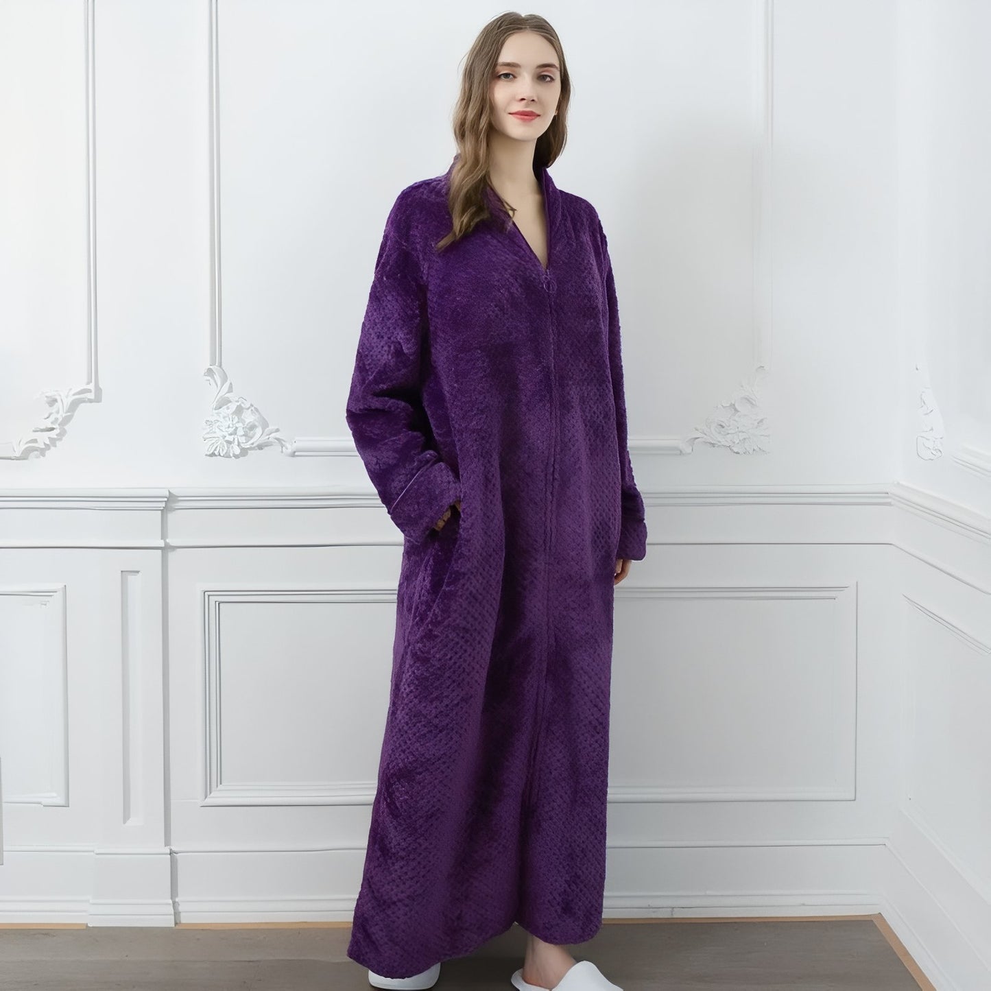 Robe de Chambre Polaire Longue Fermeture Eclair 
