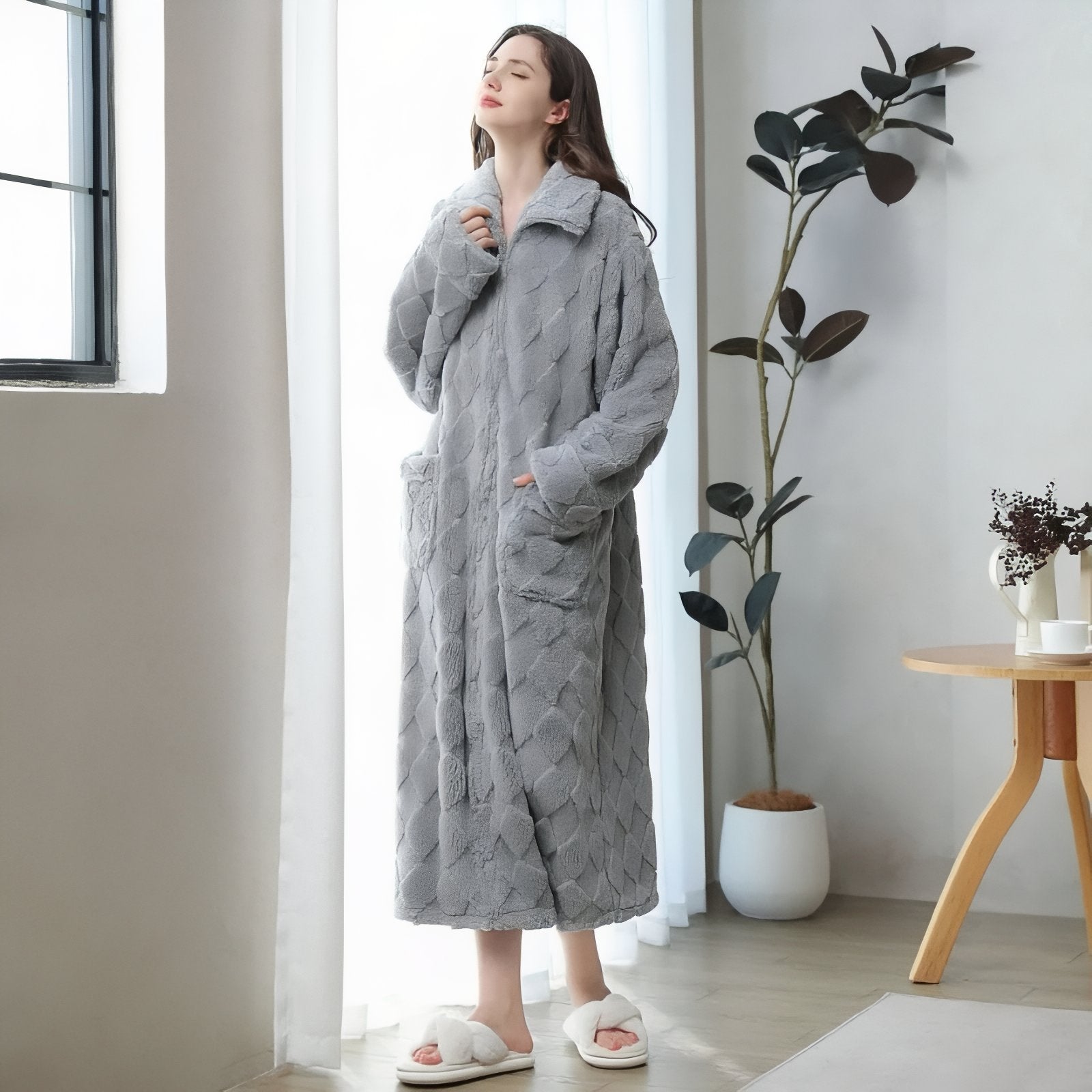 Robe De Chambre Polaire Femme avec Fermeture Eclair 