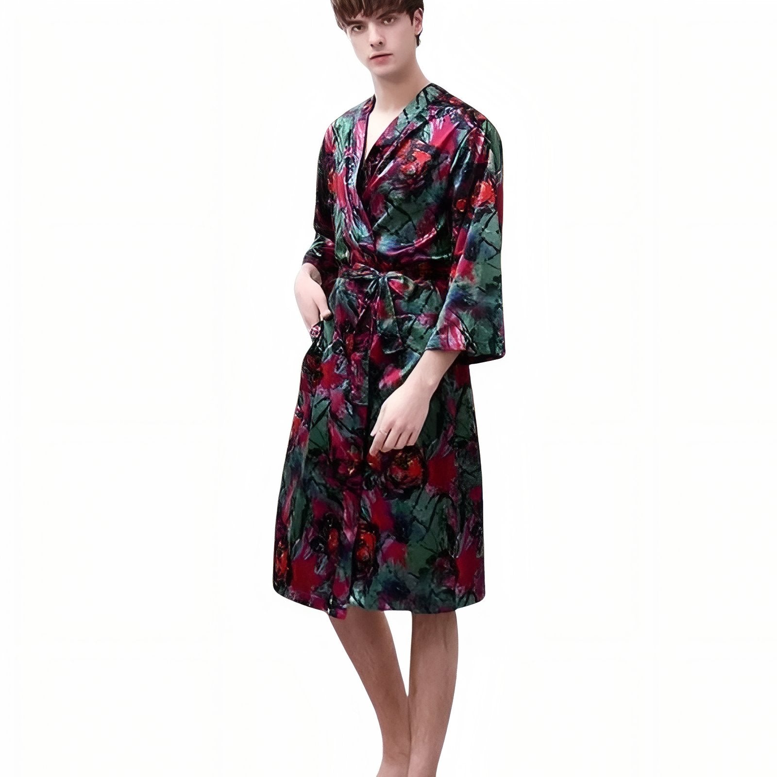 Peignoir Léger Duo Couple Rouge Foncé et Vert Émeraude (Homme) M 