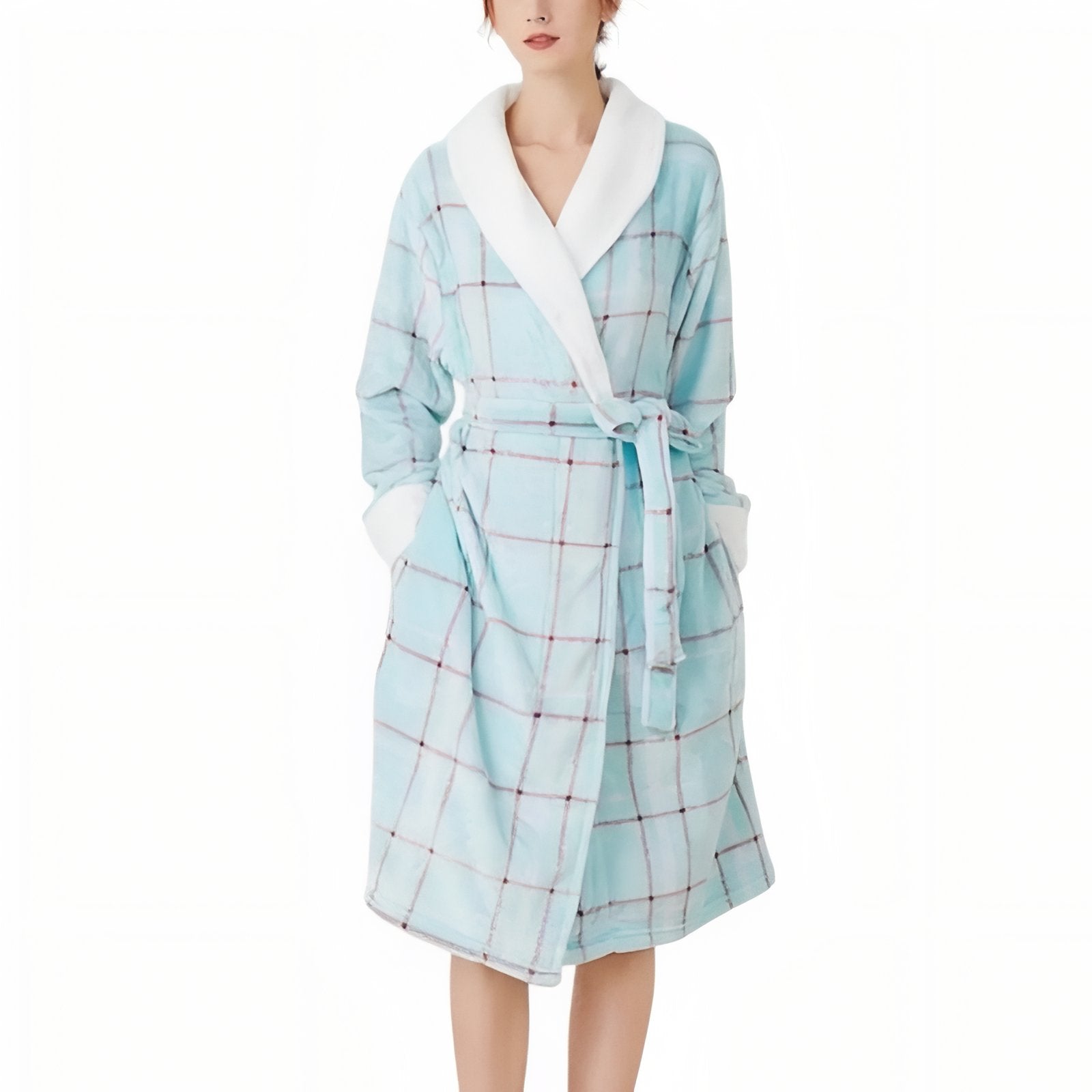 Peignoir à Carreaux Bleu Clair et Blanc S 